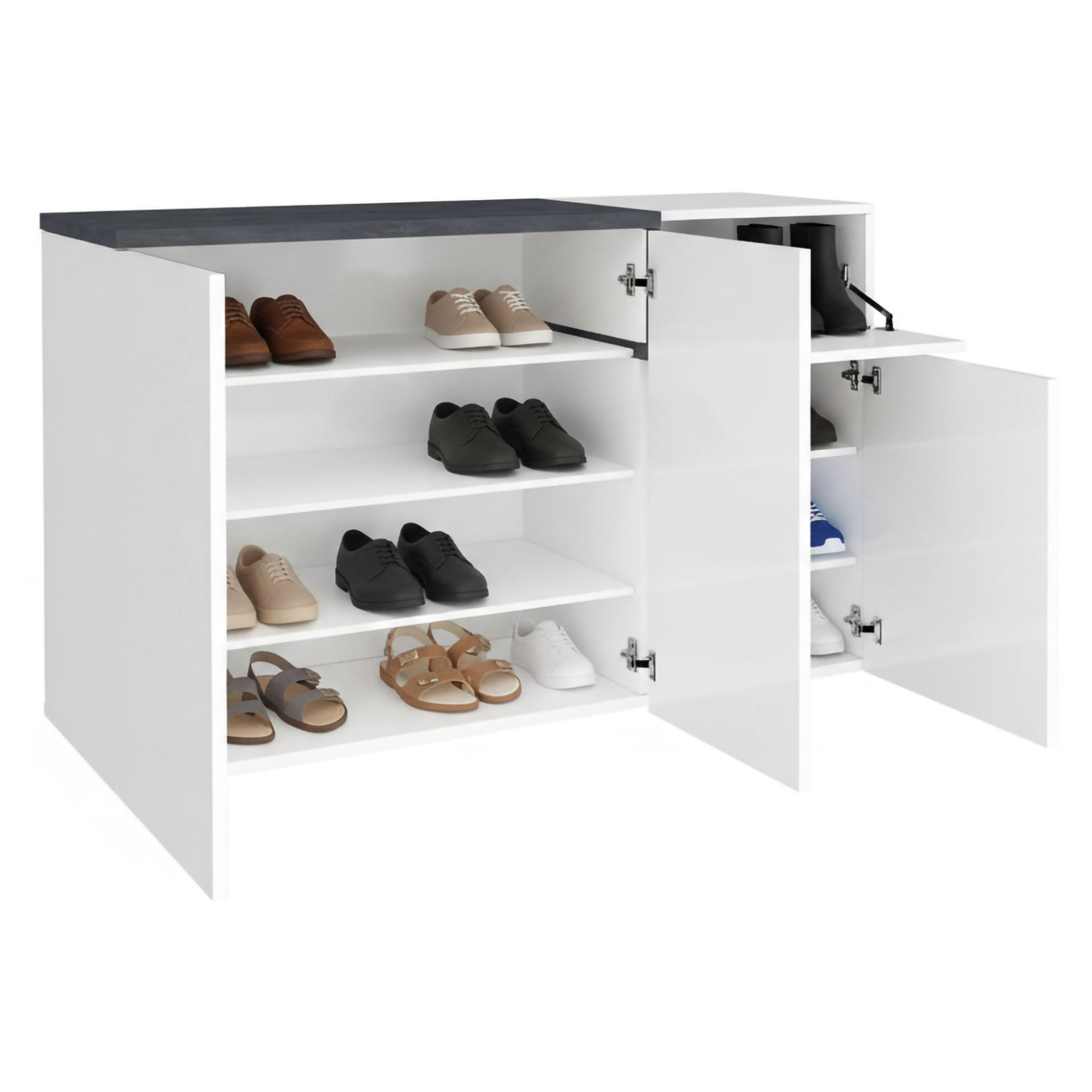 Meuble À Chaussures Effet Bois Blanc Brillant, Ardoise 120x40 Cm