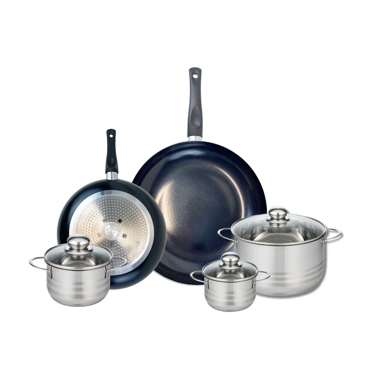 Batterie 2 Poêles 24/32cm + 3 Faitouts 12/14/24cm Prima Brillant