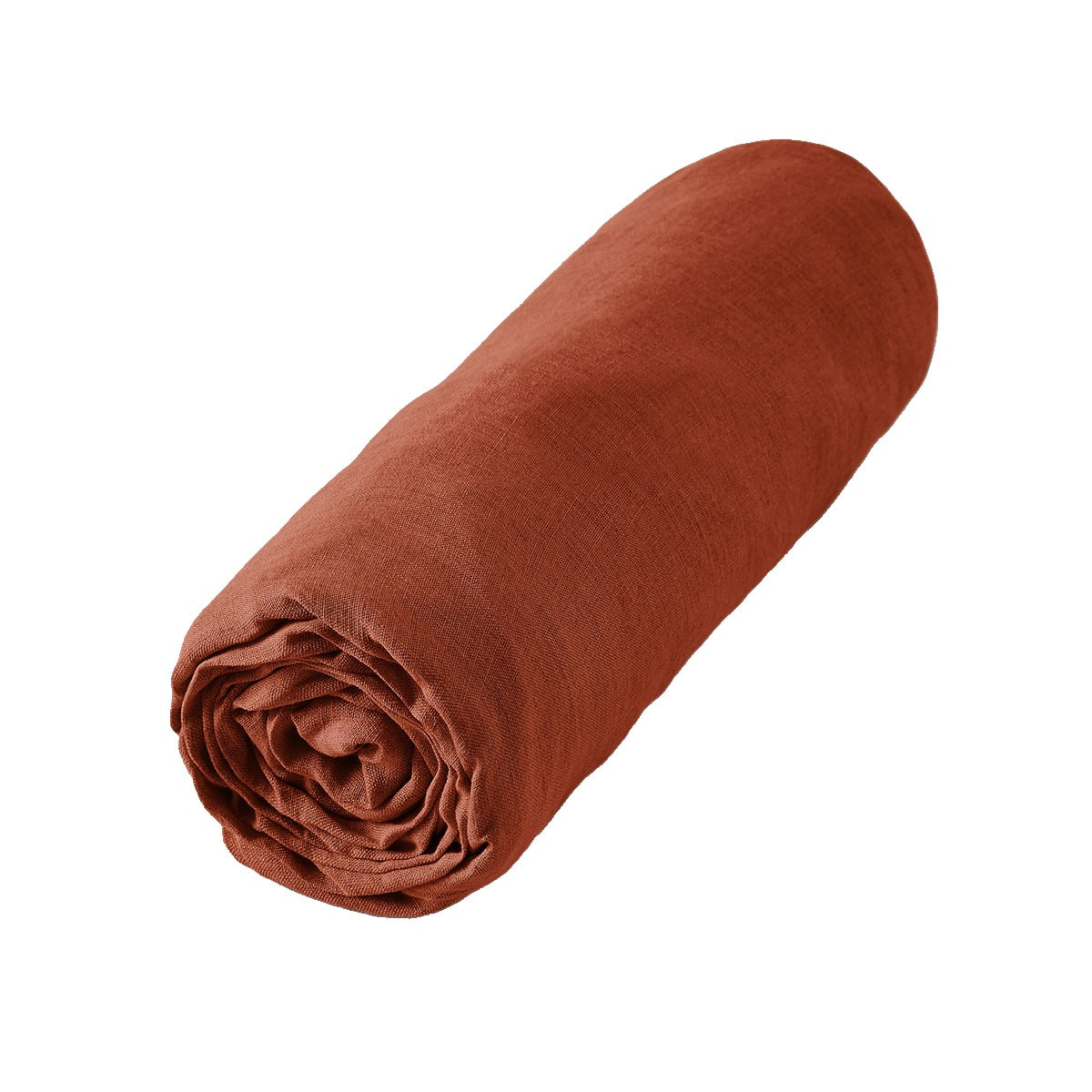 Margaux - Drap Housse 160x200cm Lin Lavé Coloris Paprika