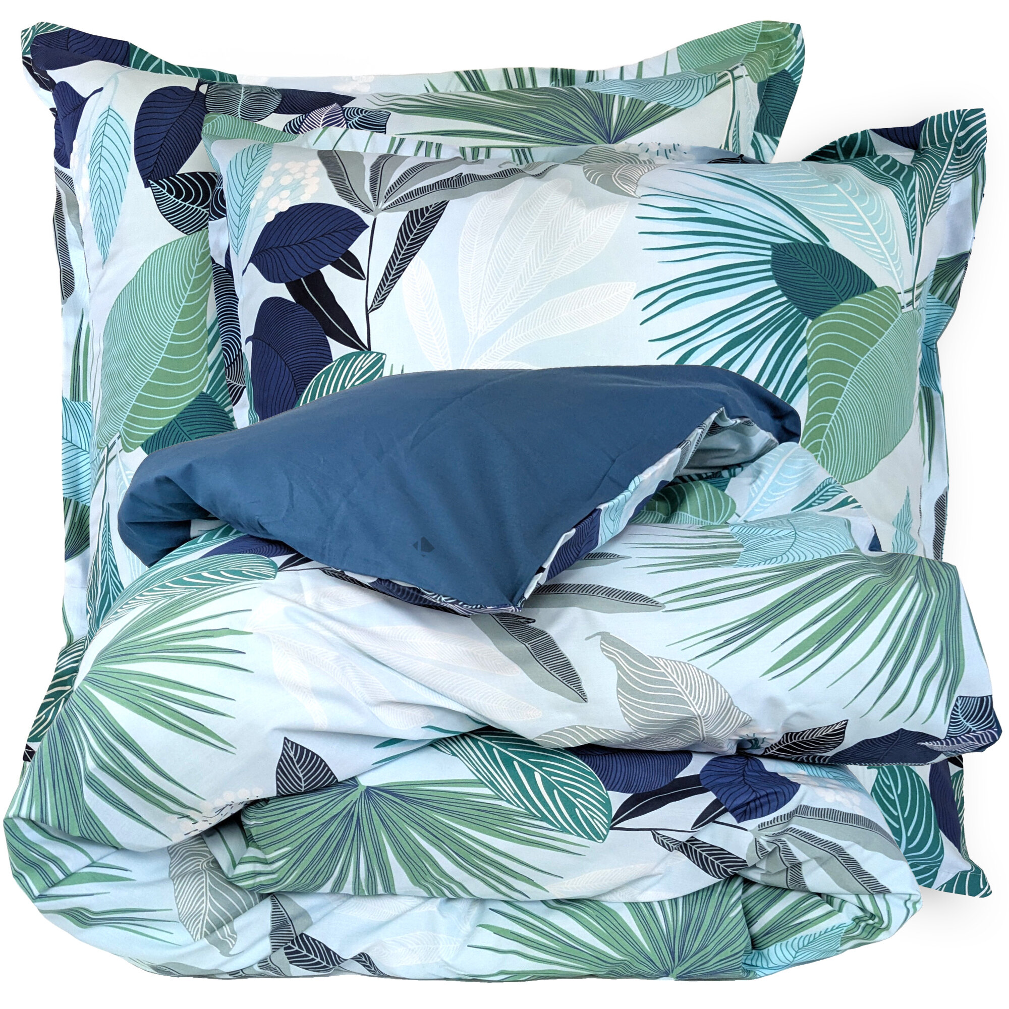 Parure De Lit 140x200 Cm Taie 65x65 Cm Percale De Coton Moorea Pacific Bleu/vert 2 P