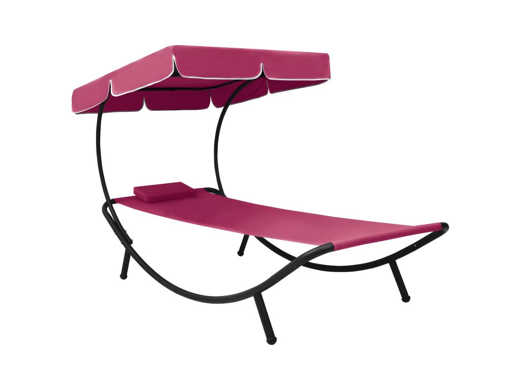 Lit De Repos Transat Chaise Longue D'extérieur 200 Cm Avec Auvent Et Oreiller Rose 02_0012009