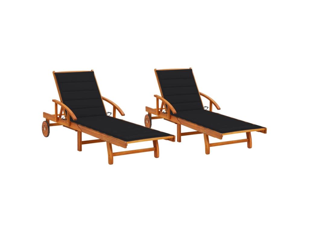 Lot De 2 Transats Chaise Longue Bain De Soleil Lit De Jardin Terrasse Meuble D'extérieur Avec Coussins Bois D'acacia Sol