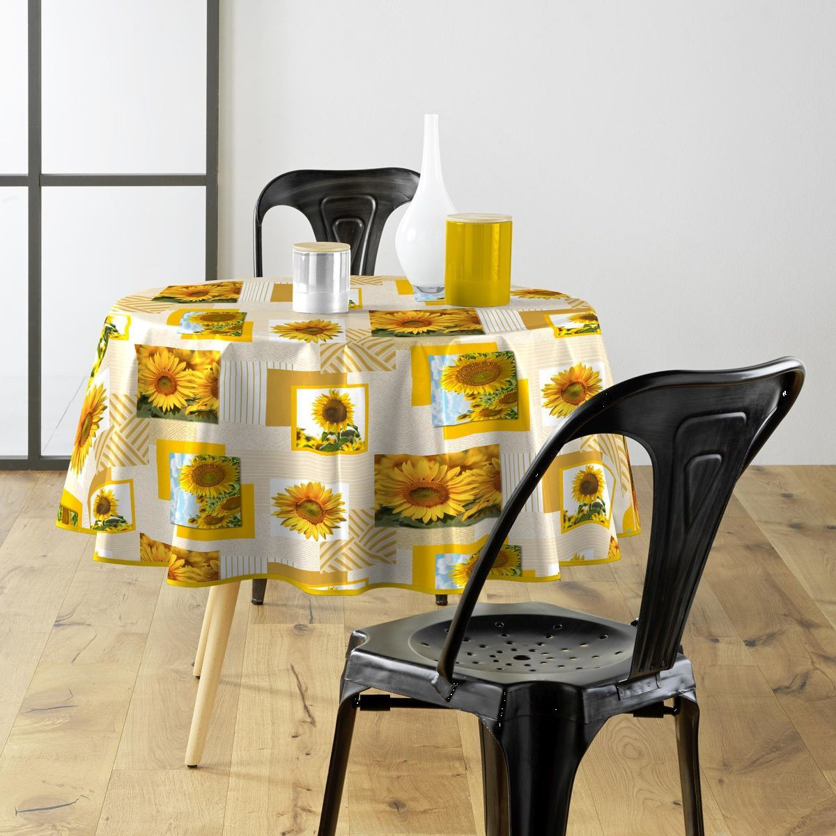 Nappe Toile Cirée Ronde "sunflower" 160cm Jaune
