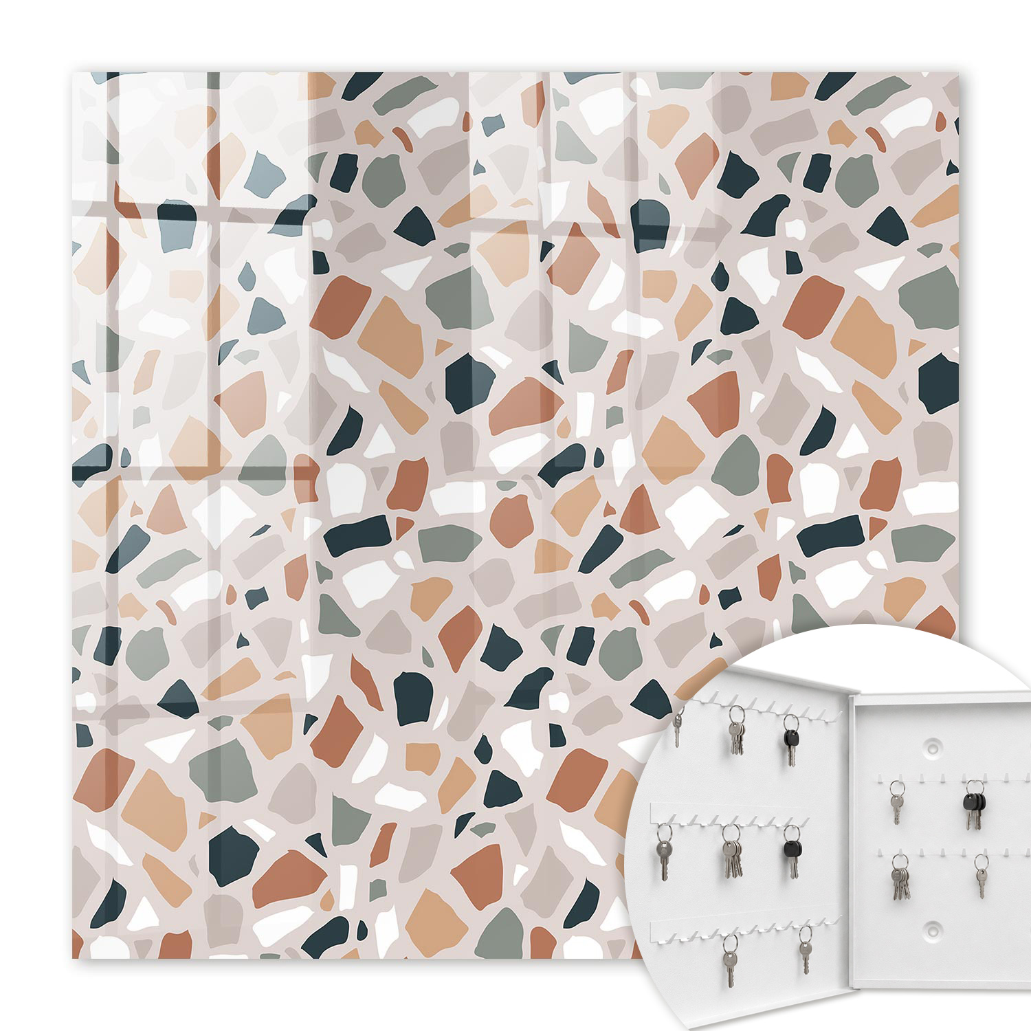 Armoire À Clés - (30 Cm X 30 Cm) - Boîte À Clés Murale - Coffret De Rangement Pour Clés - Couleur Blanche - Ouverture Vers La Gauche - Pour Maison Et Bureau - Mosaïque De Pierre