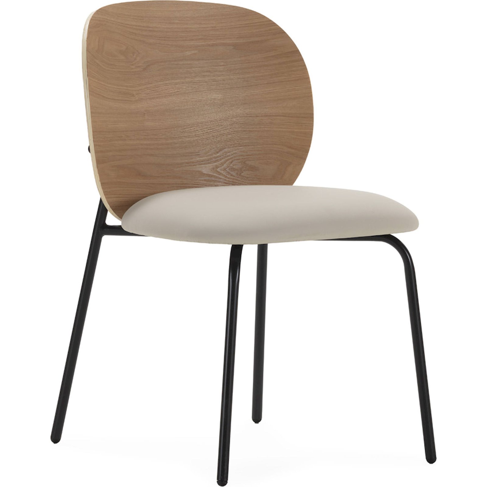 Chaise En Frêne Et Tissu Au Design Moderne - Naturel, Noir Et Beige