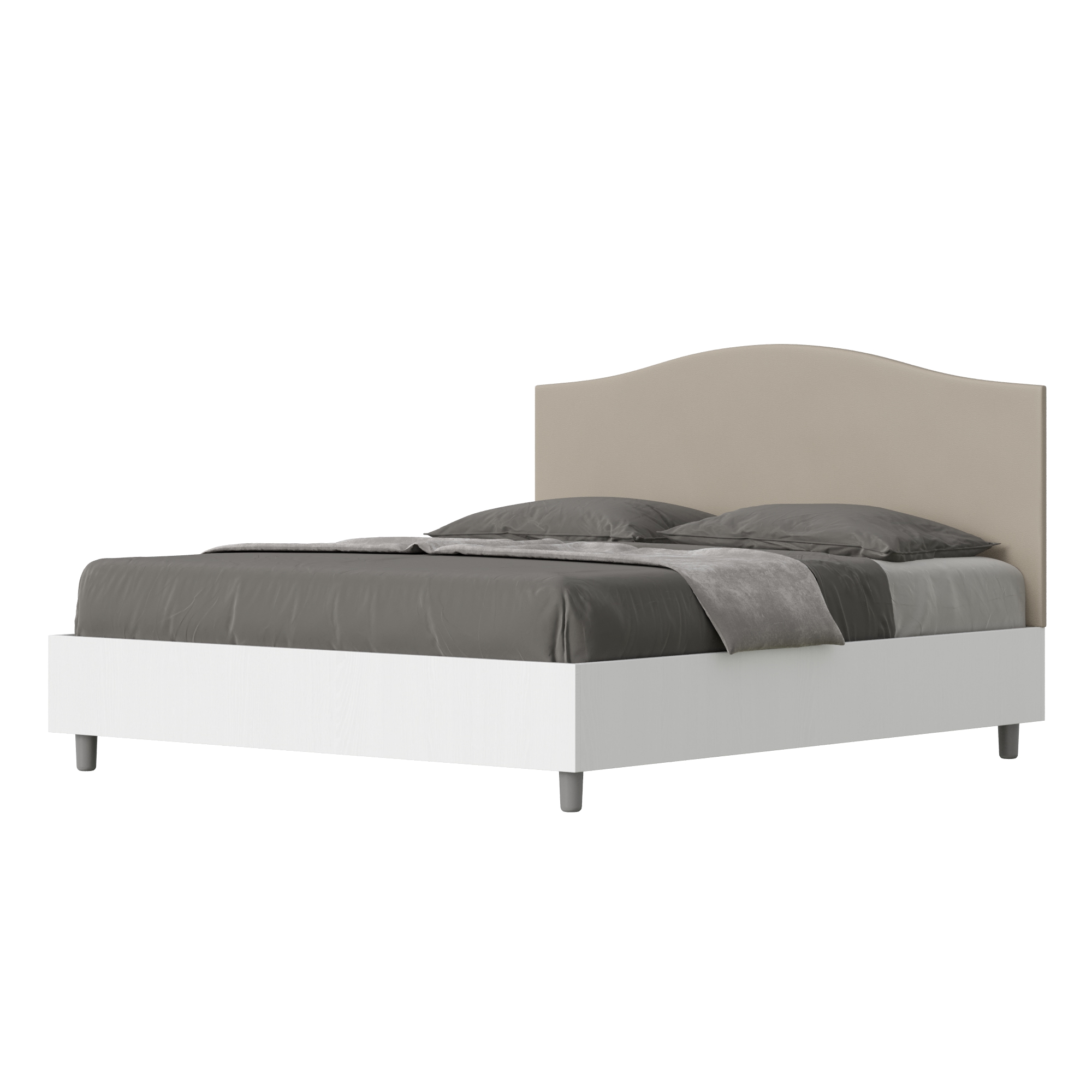 Lit Sans Sommier 160x190 Structure Frêne Blanc Tête De Lit Similicuir Taupe Grace