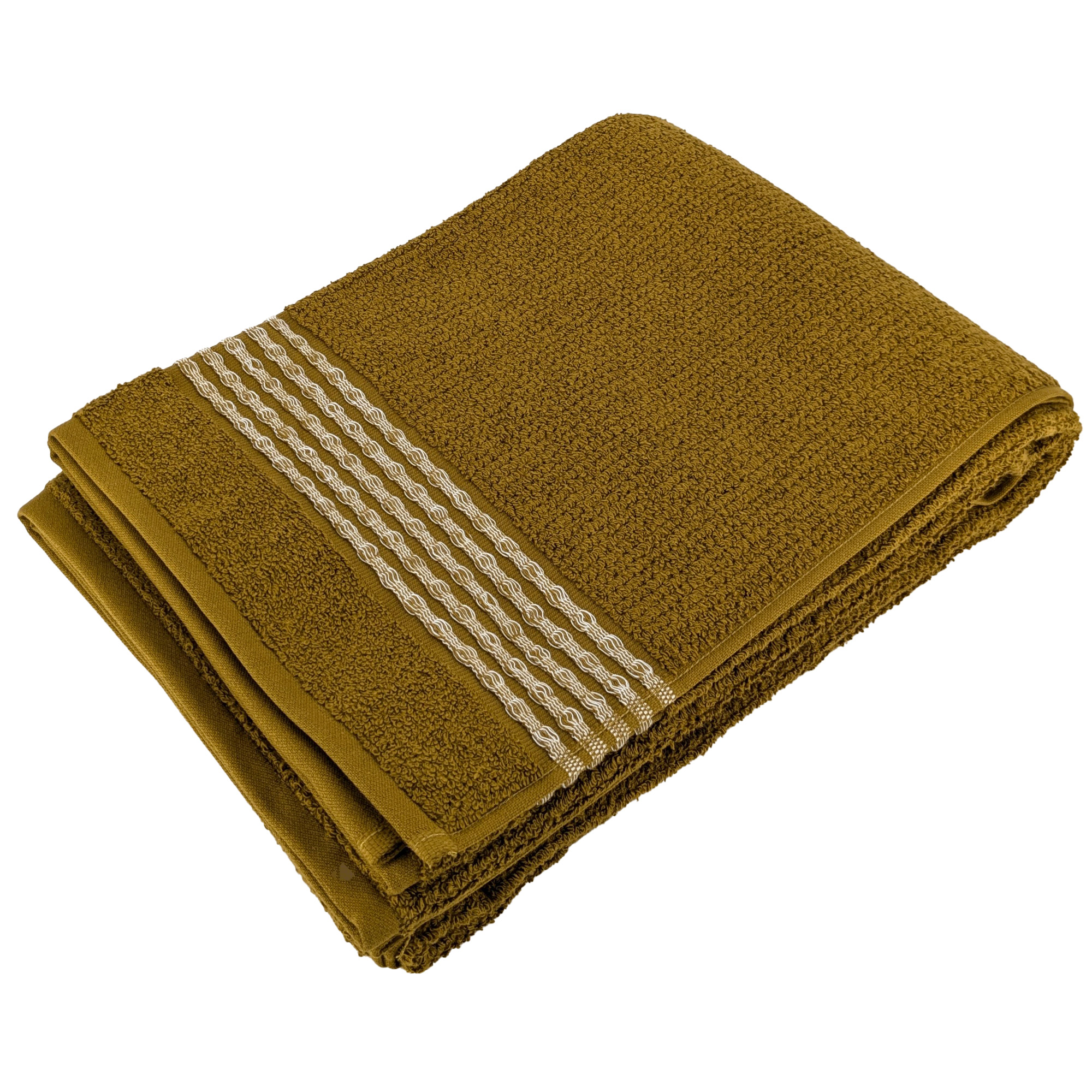 Drap De Bain 100x150 Cm Pur Coton Intense À Bordures Blanches Couleur Ocre