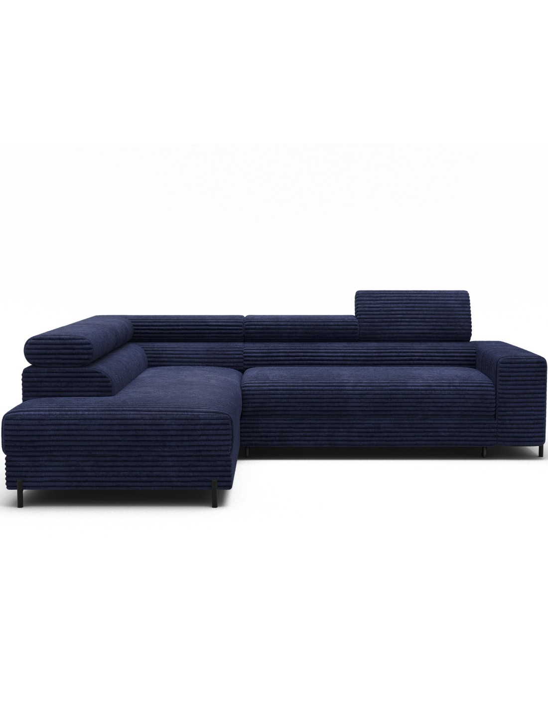 Canapé D'Angle Colesia Convertible 5 Places Bleu Foncé Velours Côtelé - Gauche - 274x200cm