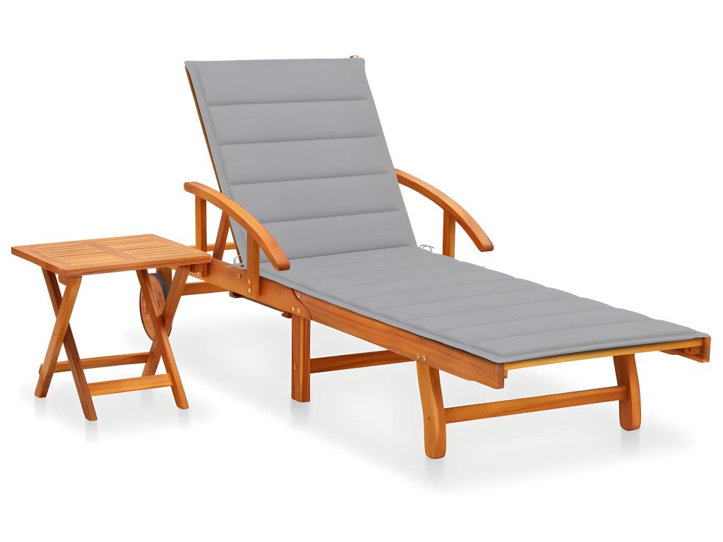 Transat Chaise Longue Bain De Soleil Lit De Jardin Terrasse Meuble D'extérieur Avec Table Et Coussin Bois D'acacia 02_00