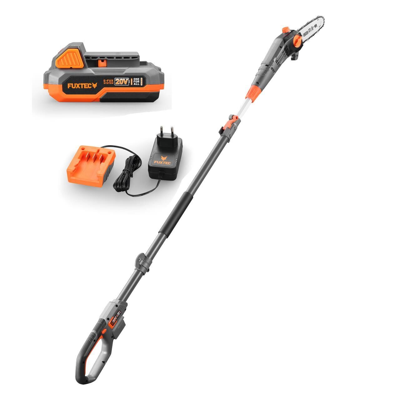 Élagueuse Télescopique Batterie - Fuxtec Fx-e1he20 - 20v Guide 8 Pouces - Set Batterie Et Chargeur