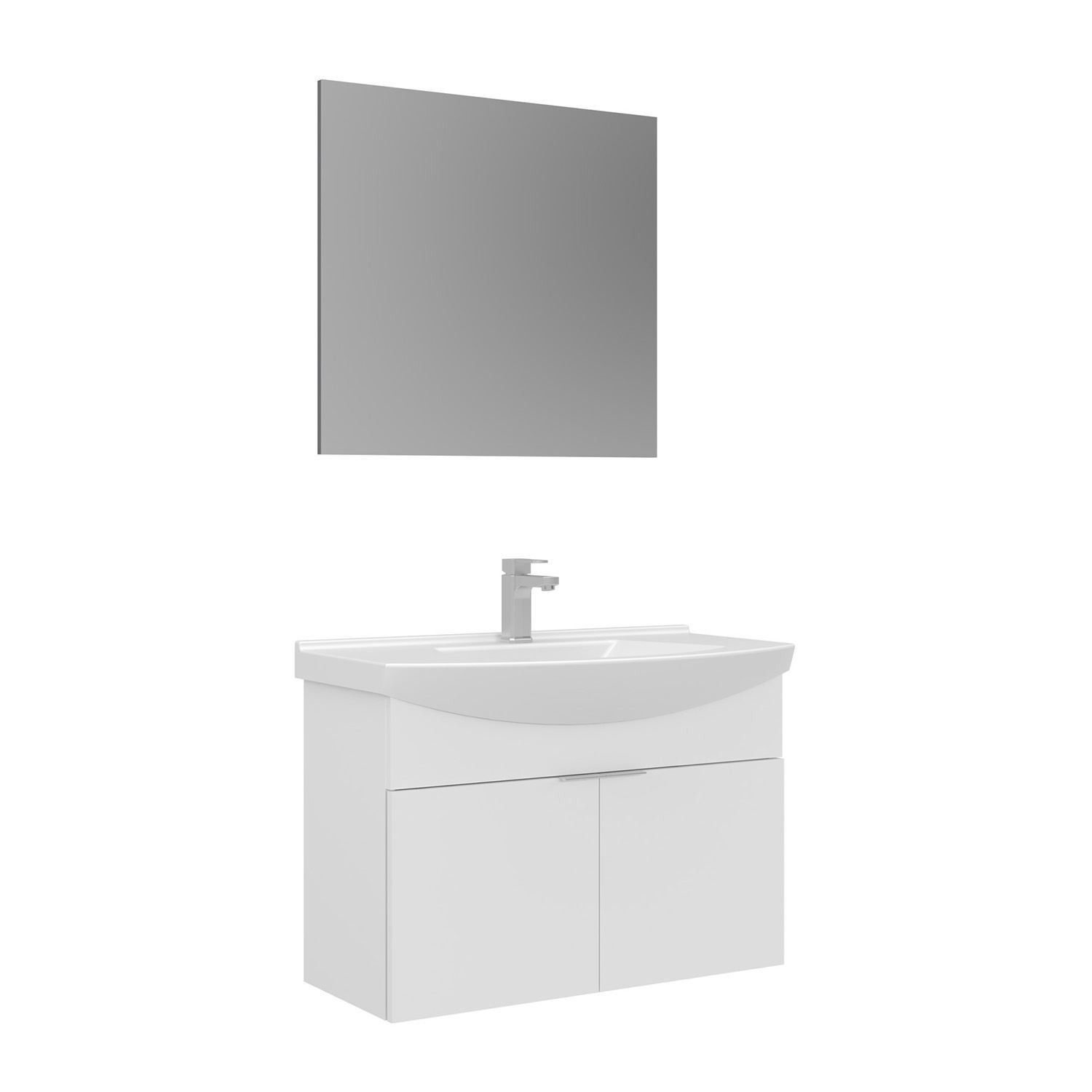 Meuble Avec Simple Vasque Et Miroir "purus 80" - 80 X 50 X 58 Cm - White