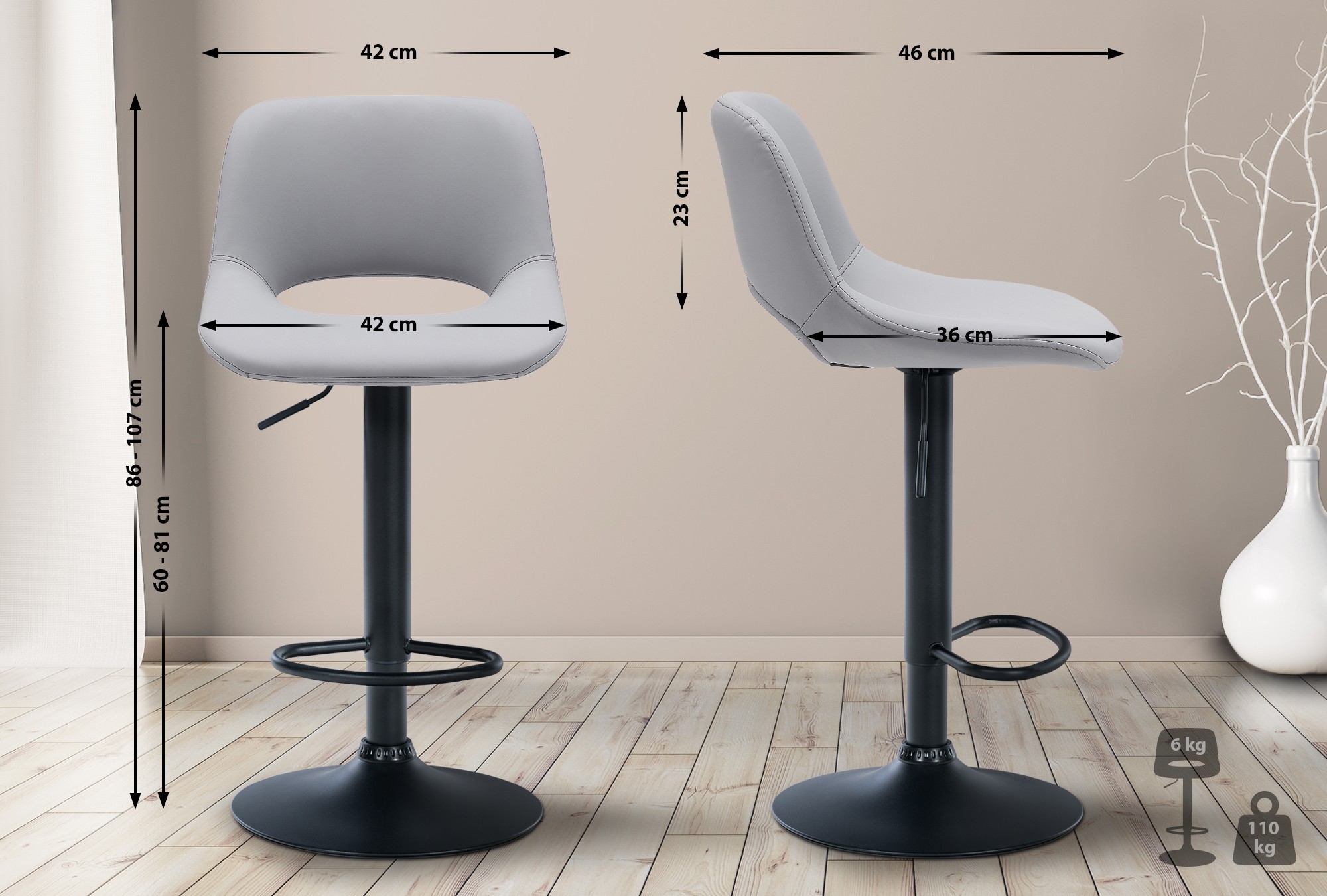 Lot De 2 Tabourets De Bar Camden Simili Cuir Noir Gris
