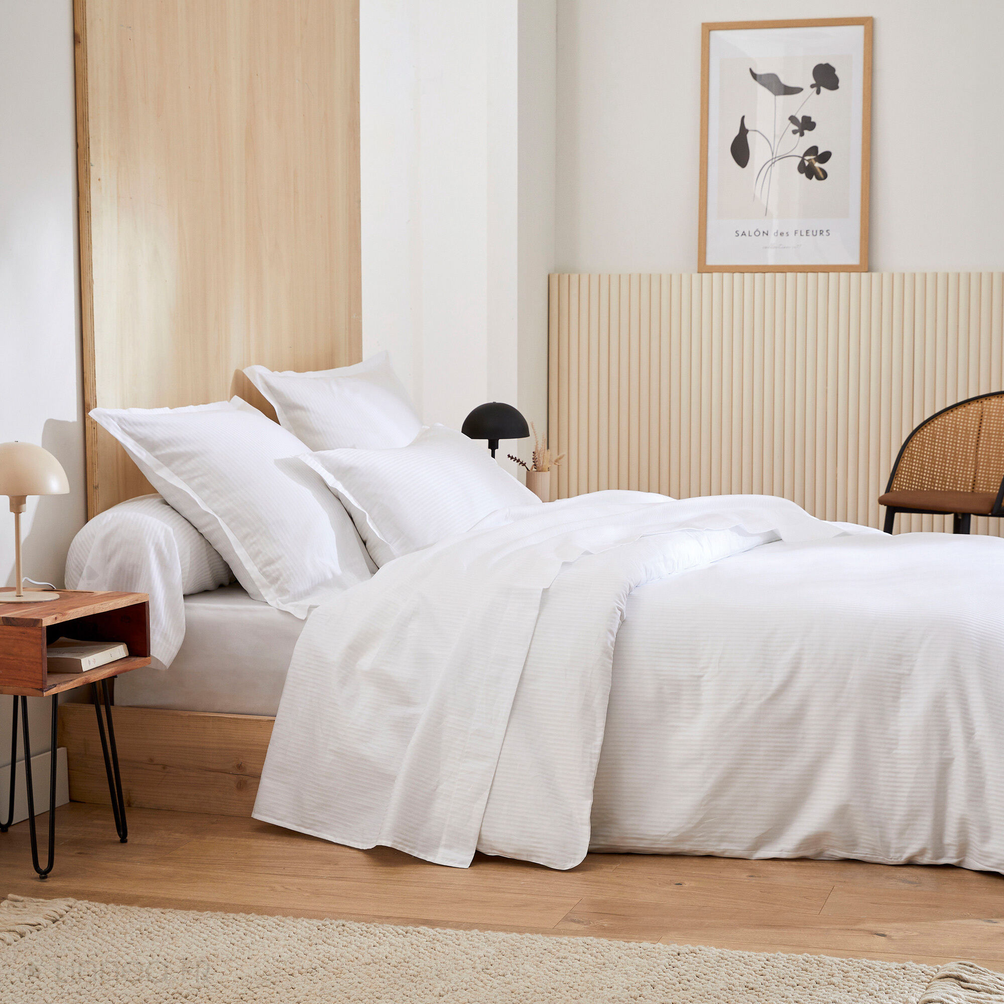 Parure De Lit 140x200 Et 65x65 Satin De Coton Grand Hôtel 2 Pièces Blanc