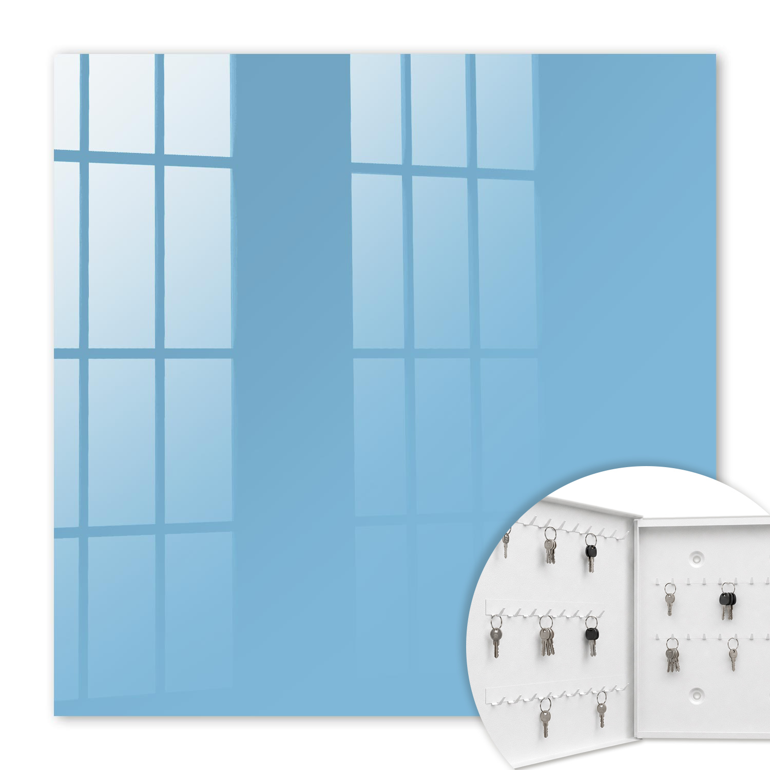 Armoire À Clés - (30 Cm X 30 Cm) - Boîte À Clés Murale - Coffret De Rangement Pour Clés - Couleur Blanche - Ouverture Vers La Gauche - Pour Maison Et Bureau - Couleur Bleue