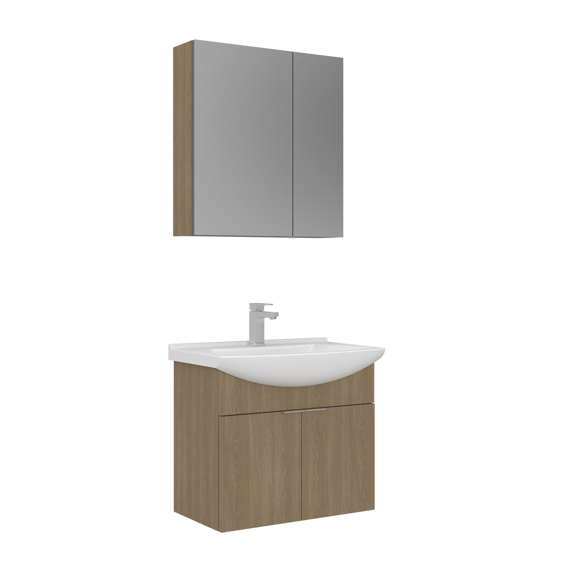 Meuble Avec Simple Vasque Et Miroir "purus 65" - 65 X 50 X 58 Cm - Oak