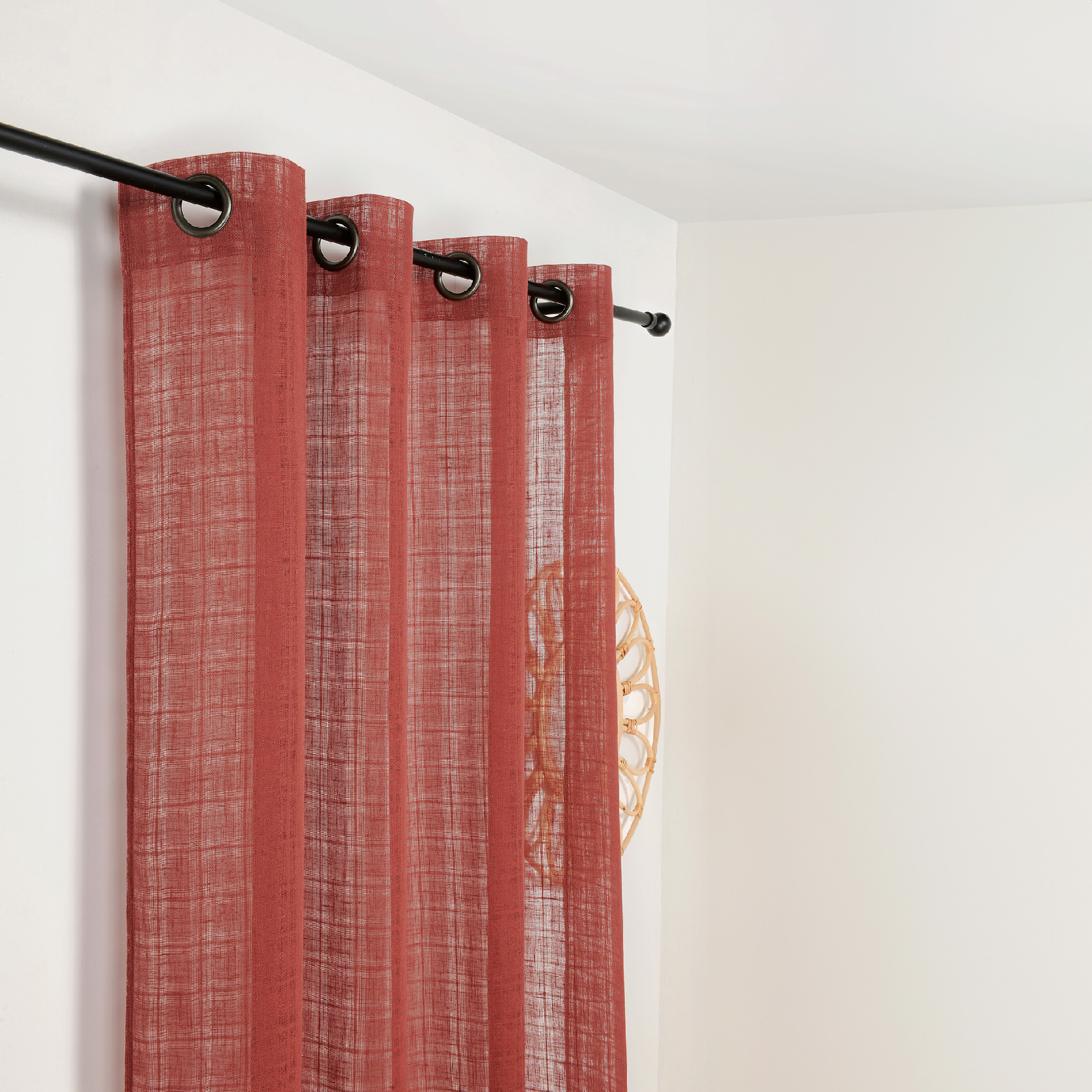 Voilage Linder Kelsch Carreaux Alsaciens 145 X 260 Cm Rouge 60% Polyester 40% Coton