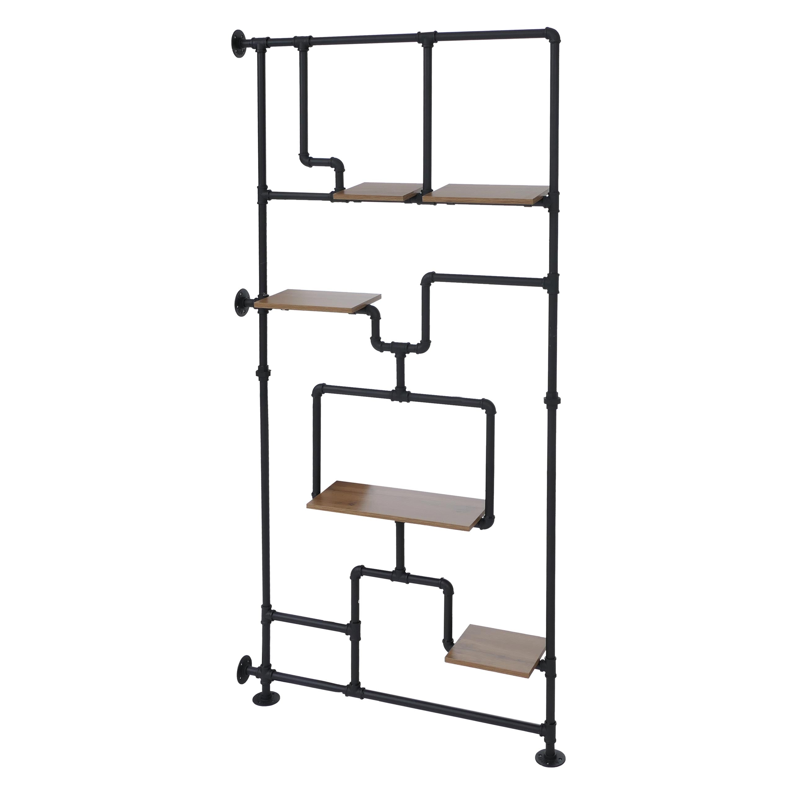 Étagère Séparateur De Pièce Style Industriel 203 Cm Avec 5 Niveaux En Métal Et Bois Mélaminé Marron 040008765