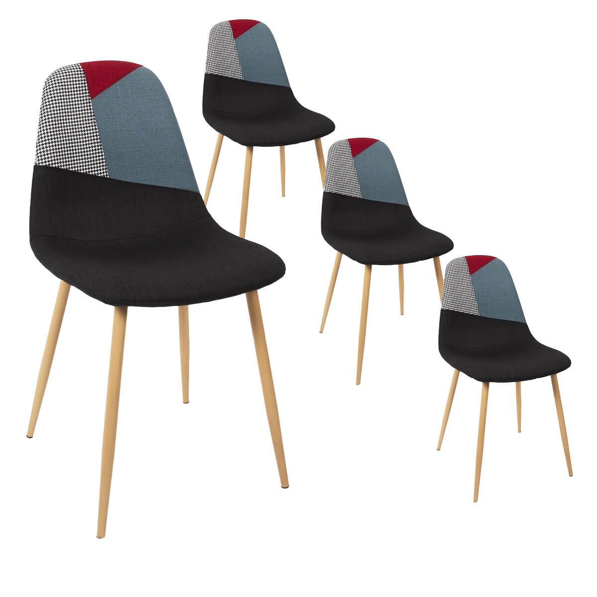 Filla - Lot De 4 Chaises Tricolores Et Motif Pied De Poule