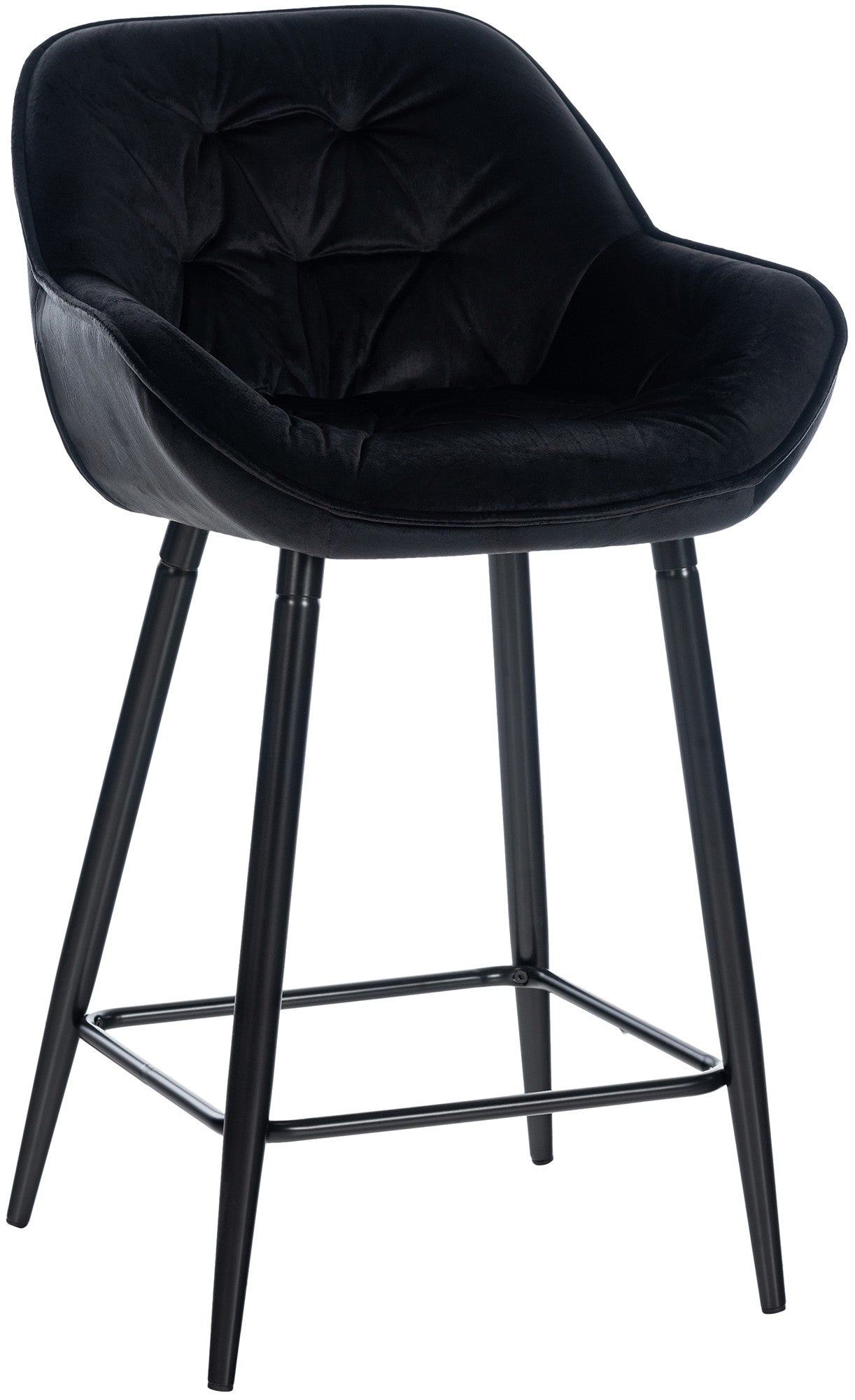 Tabouret De Bar Chaise Haute X1 Assise Effet Capitonnée En Velours Noir Et Métal Noir 10_0004891
