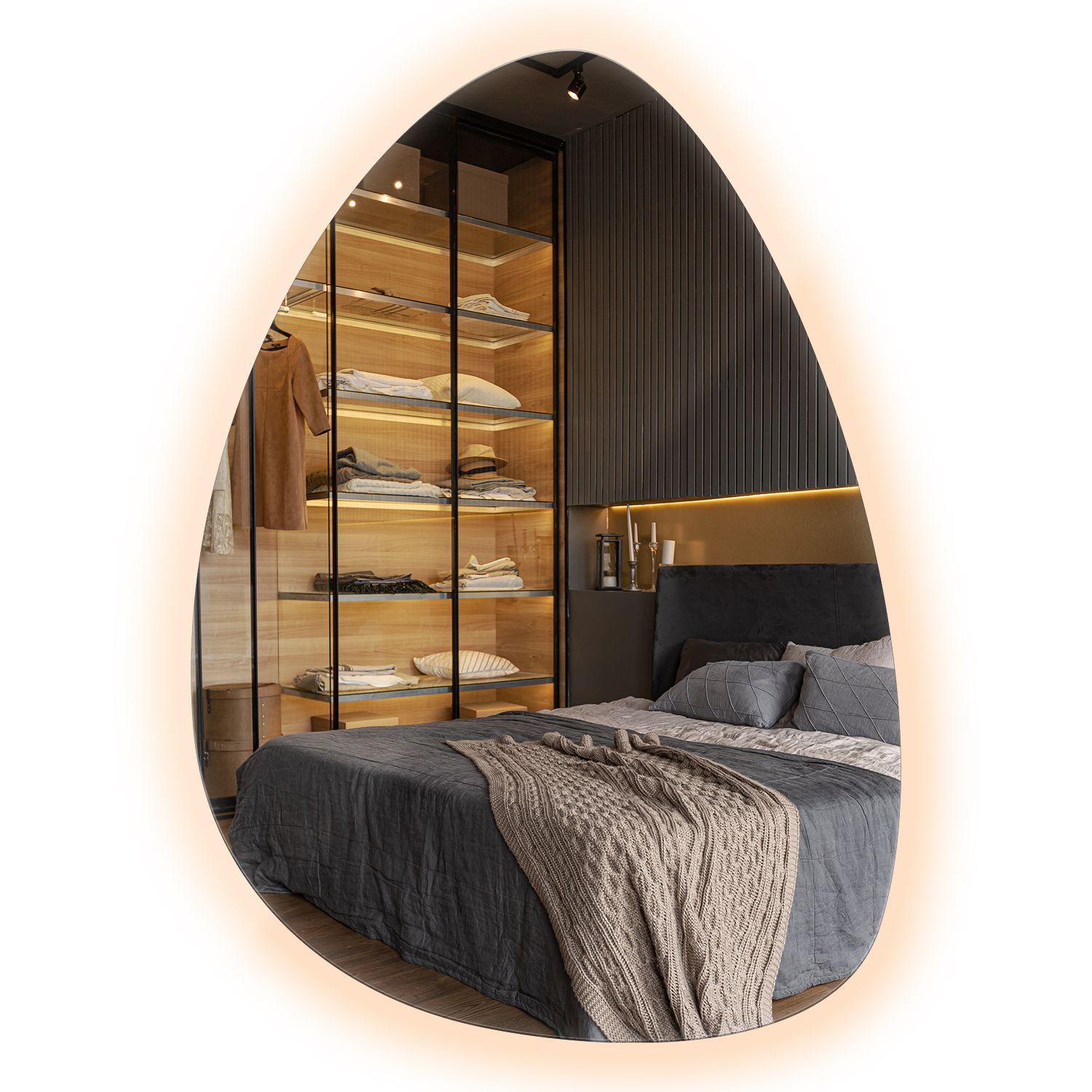 Miroir Mural Organique Led Japandi Design Premium 57x80 Cm - Chaude