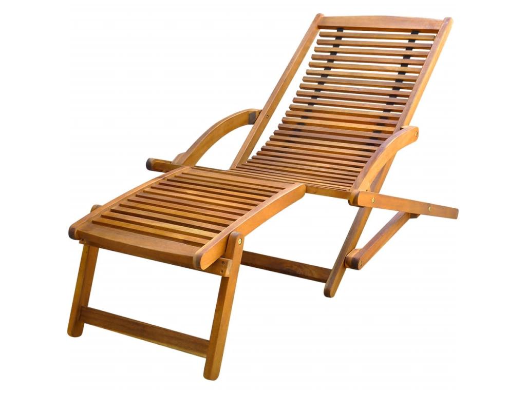 Transat Chaise Longue Bain De Soleil Lit De Jardin Terrasse Meuble D'extérieur Avec Repose-pied Bois D'acacia Solide 02_