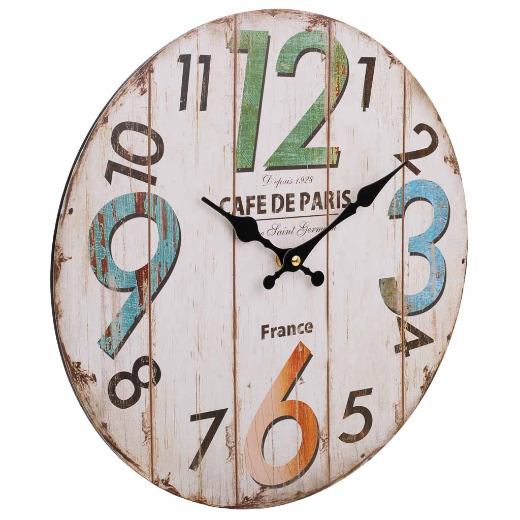 Horloge Murale En Bois Blanc 34x34x2cm
