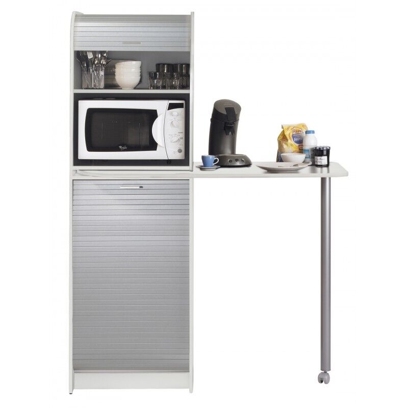 Table Cuisine Meuble Rangement Beaux Meubles Pas Chers L131,1 H180,7 P60 Cm Blanc Mélaminé