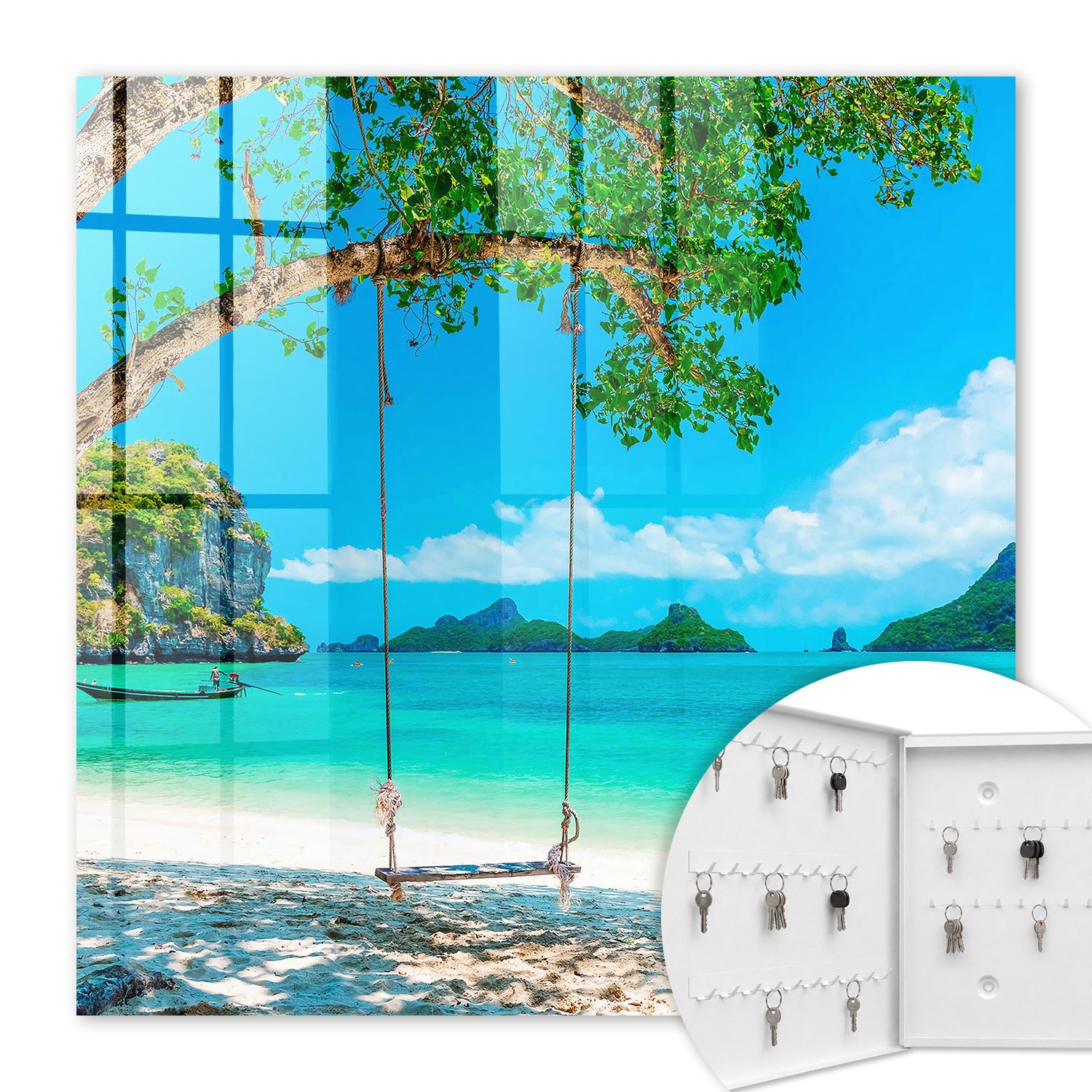 Armoire À Clés - (30 Cm X 30 Cm) - Boîte À Clés Murale - Coffret De Rangement Pour Clés - Couleur Blanche - Ouverture Vers La Gauche - Pour Maison Et Bureau - Paradis Tropical