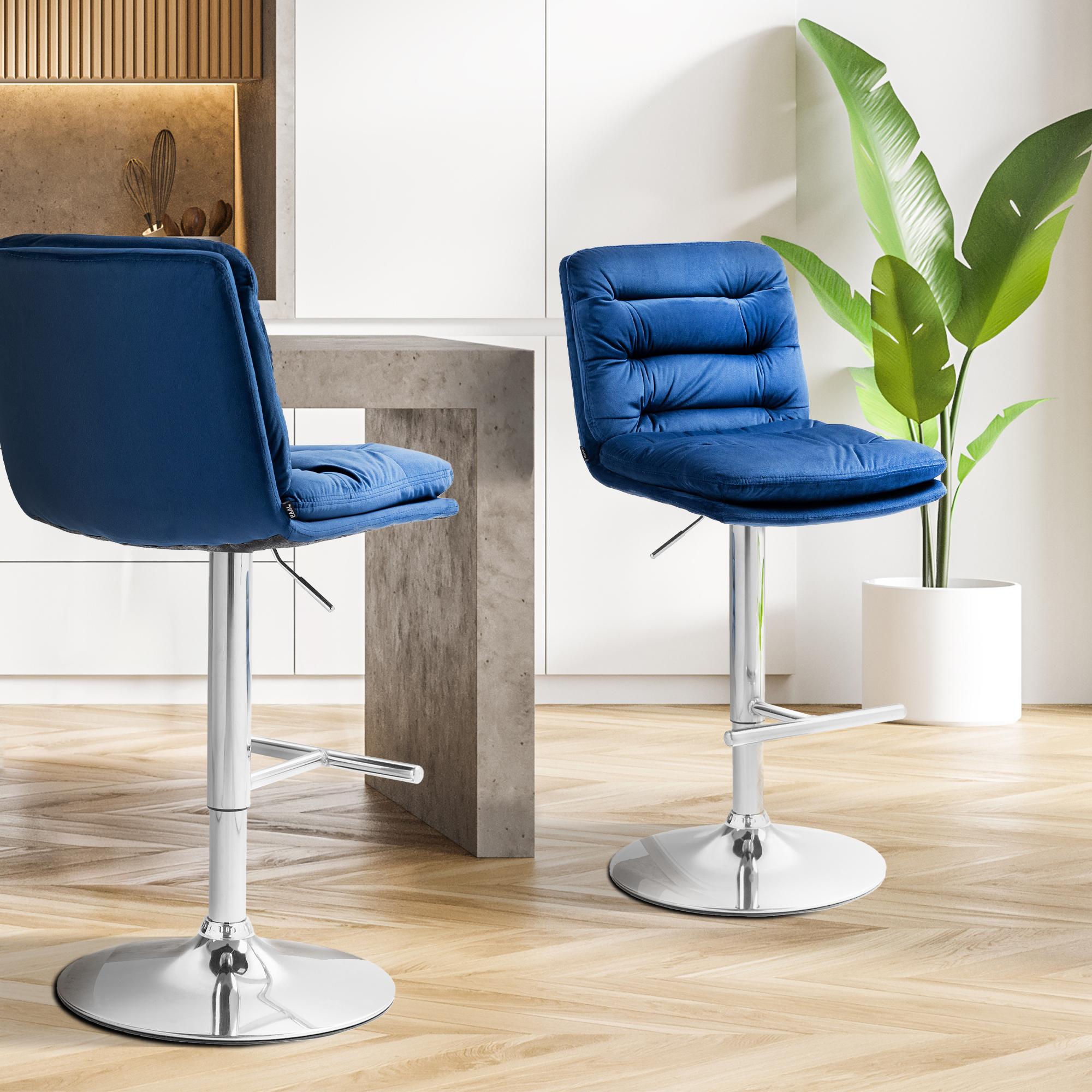 Tabouret De Bar Damar Velours Chromé Bleu