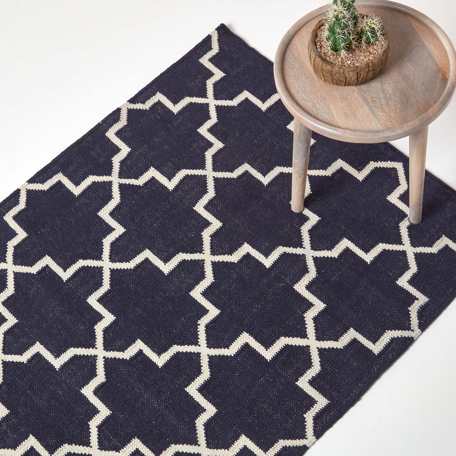 Tapis Kilim En Coton Tissé À Motif Géométrique Bleu Marine Edmonton 90x150cm - Homescapes