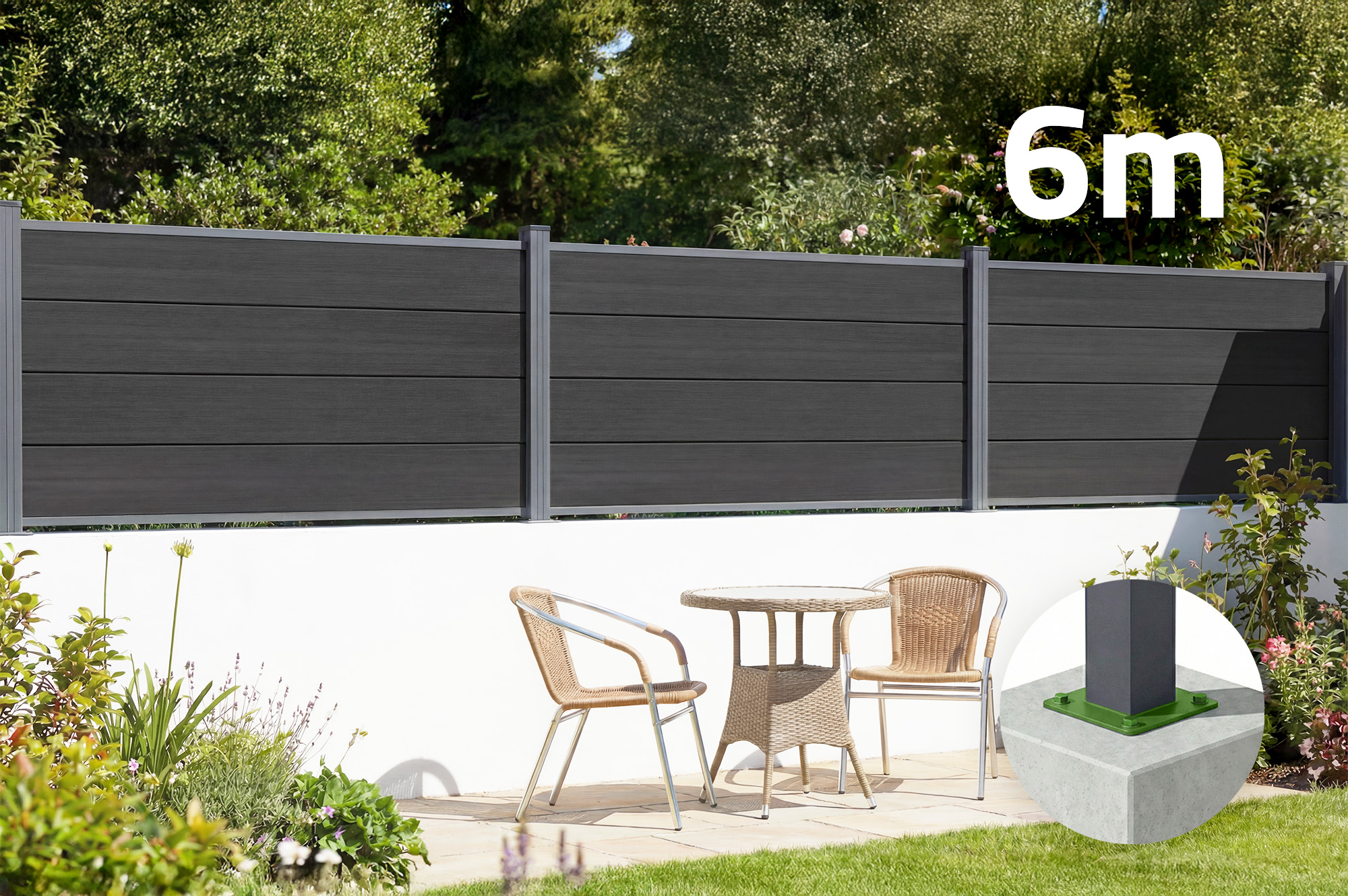 Casanoov Clôture Composite 6 M Stockhorn H.90 Cm Sur Panneau Gris