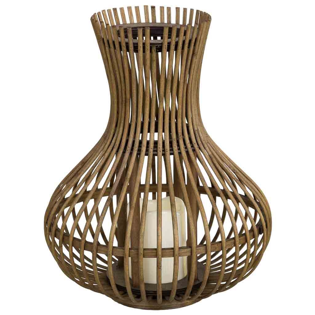 Bougeoir En Bambou Avec Bougie Led Marron, D29x35h Cm