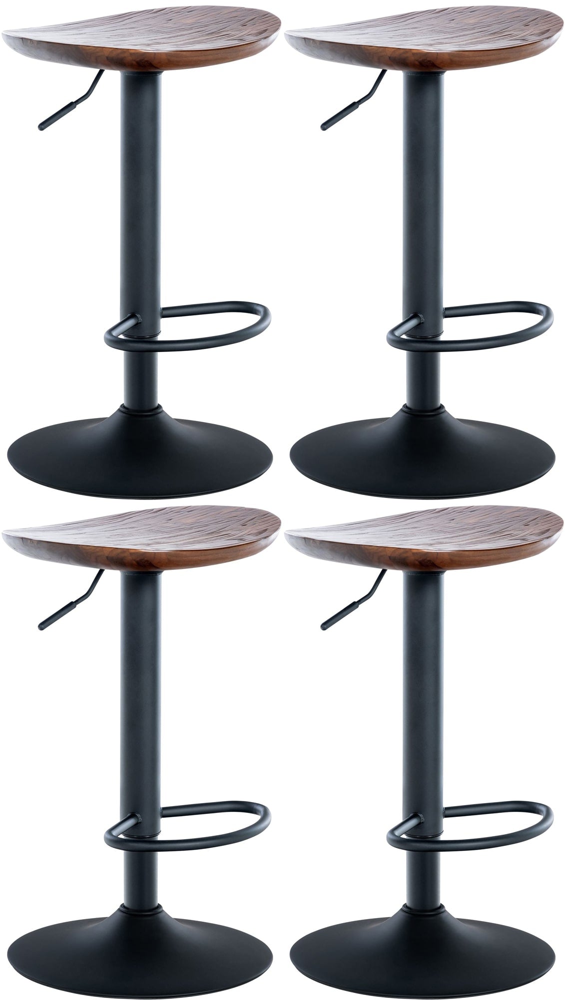 Lot De 4 Tabourets De Bar Pivotant Avec Repose-pieds Assise En Bois Noyer Pieds 10_0004519