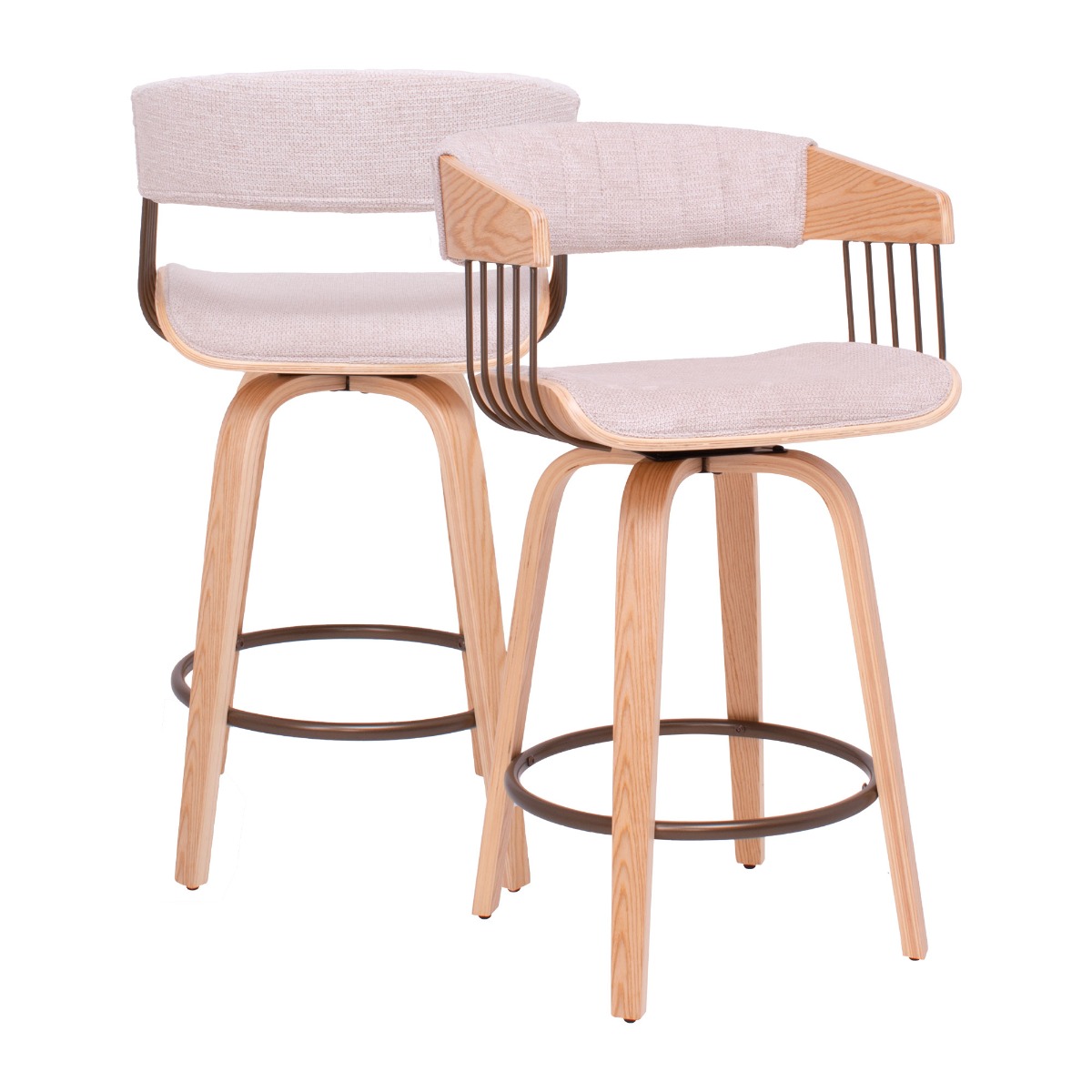 Colonia - Ensemble De 2 Tabourets Rembourrés 49,5x92x37,5 Cm En Contreplaqué Et Assise Pivotante En Tissu Beige