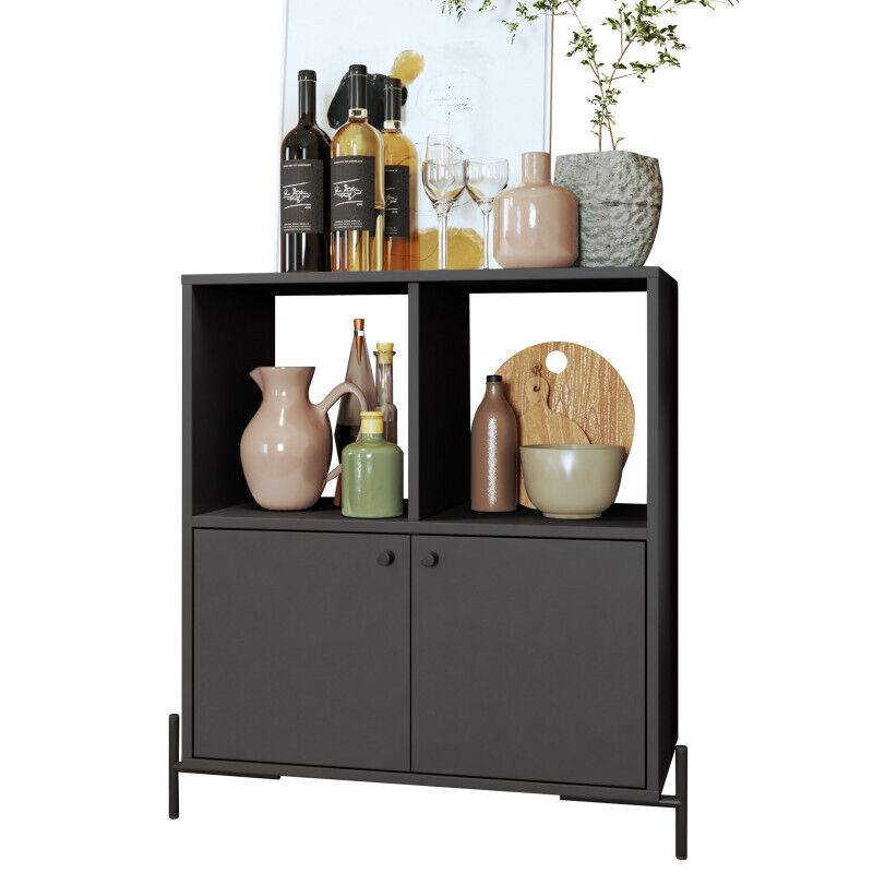 Buffet Armoirette Beaux Meubles Pas Chers 2 Portes 4 Niches Noir Panneaux De Particules