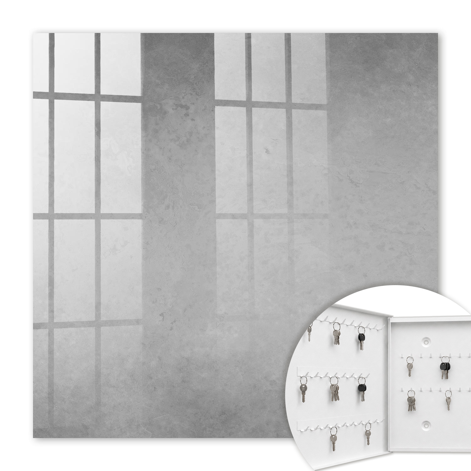Armoire À Clés - (30 Cm X 30 Cm) - Boîte À Clés Murale - Coffret De Rangement Pour Clés - Couleur Blanche - Ouverture Vers La Gauche - Pour Maison Et Bureau - Abstraction Grise