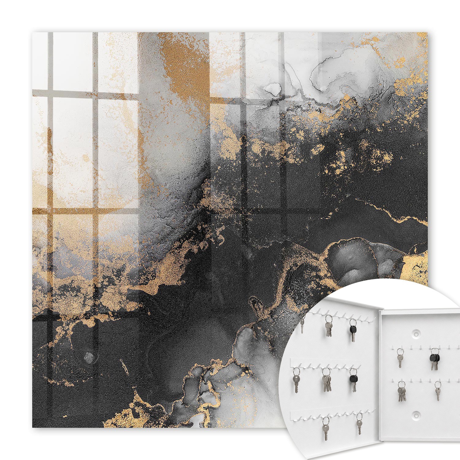 Armoire À Clés - (30 Cm X 30 Cm) - Boîte À Clés Murale - Coffret De Rangement Pour Clés - Couleur Blanche - Ouverture Vers La Gauche - Pour Maison Et Bureau - Élégance Noire