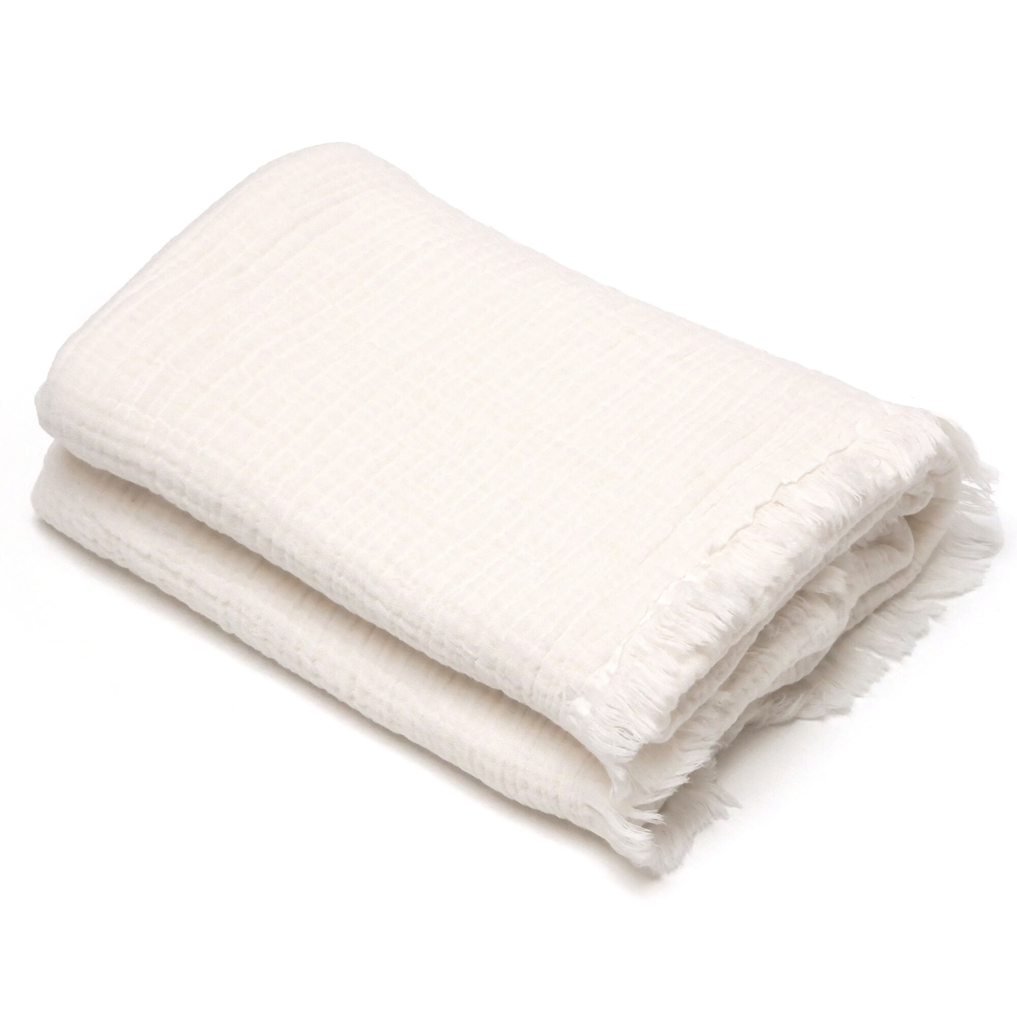 Drap De Plage 95x180 Cm Mousseline De Coton Collection Kea Avec Franges Blanc Neige