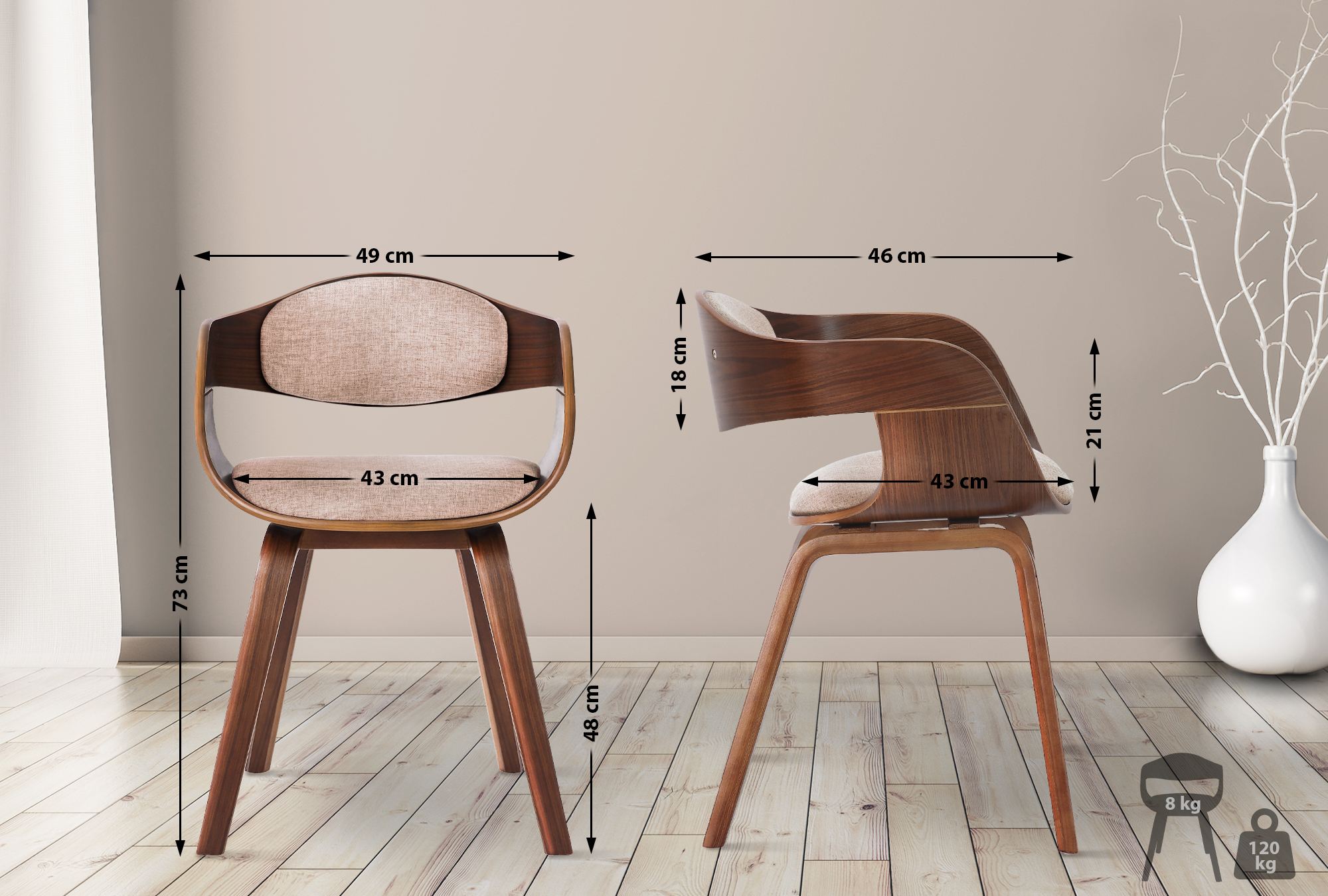 Chaise Visiteur Kingston Tissu Noix/crème
