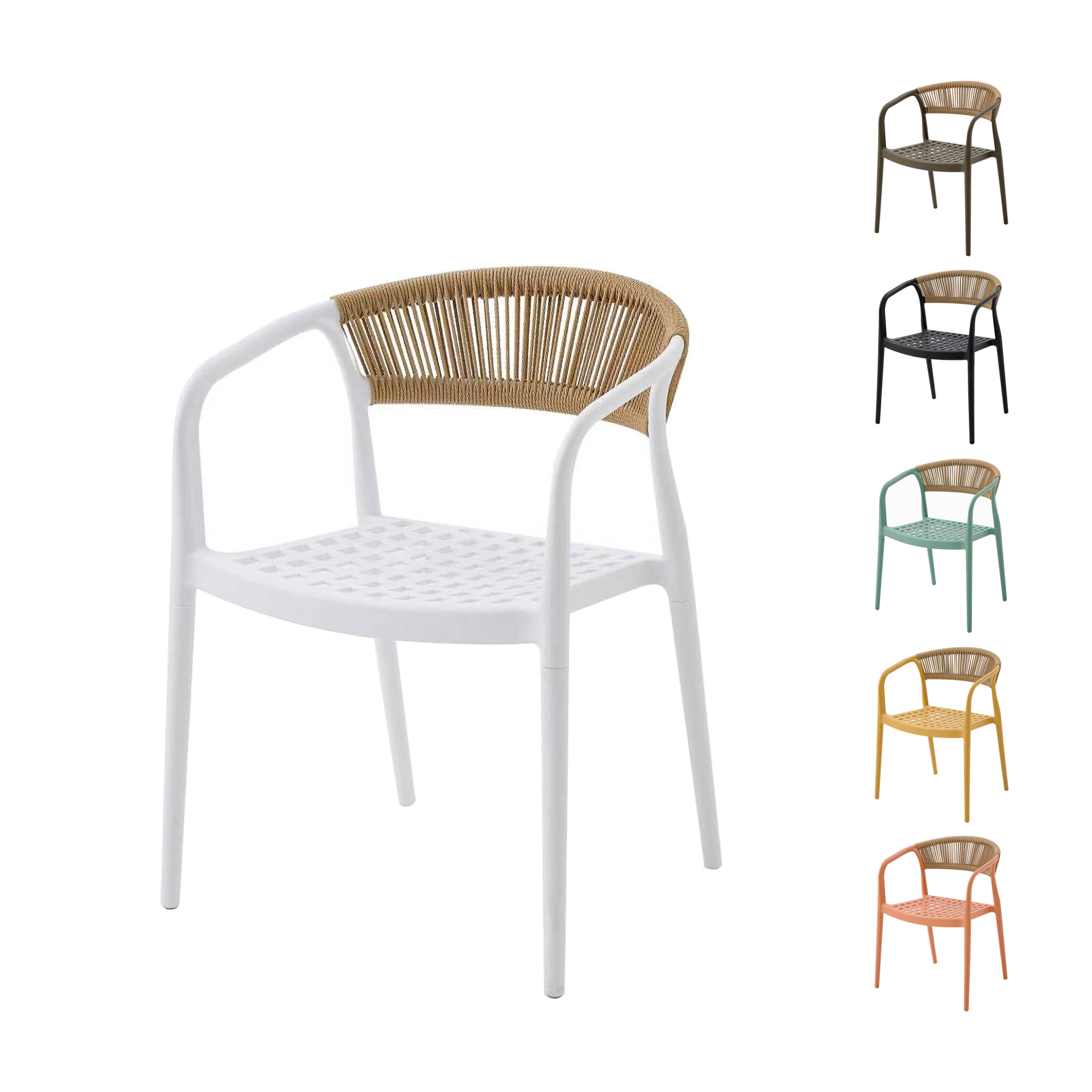 Chaise De Jardin Solaro Pp Résistant Aux Uv & Dossier En Corde Tressée Main Blanc 1 Chaise