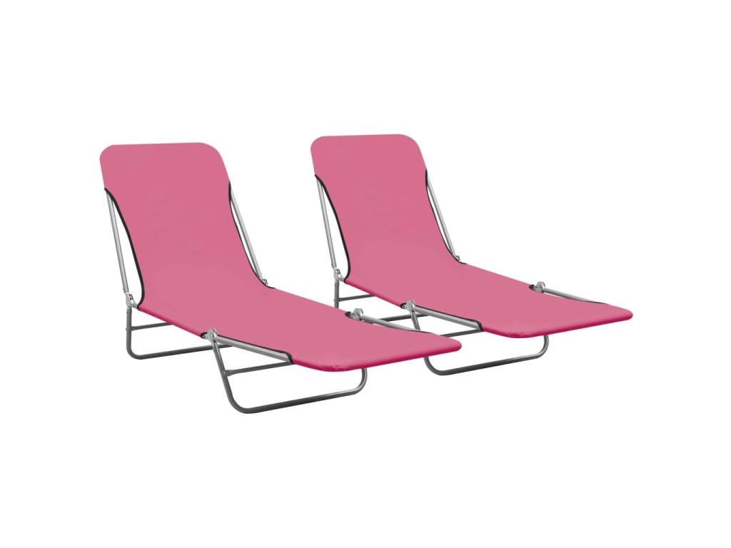 Chaises Longues Pliables 2 Pièces Acier Et Tissu Rose 02_0011937