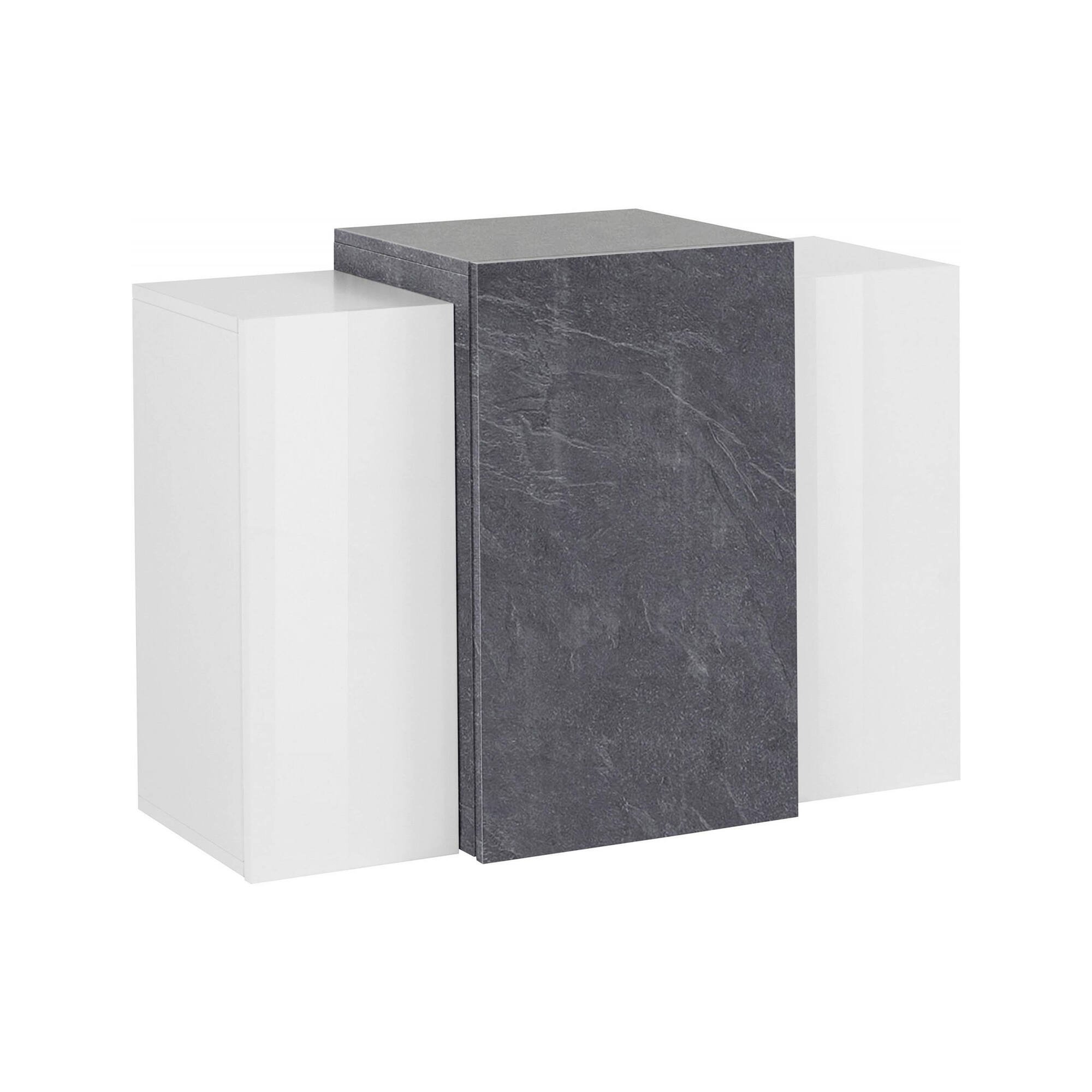Armoire Murale, Effet Bois, Blanc Brillant, Ardoise, 90x38h66 Cm