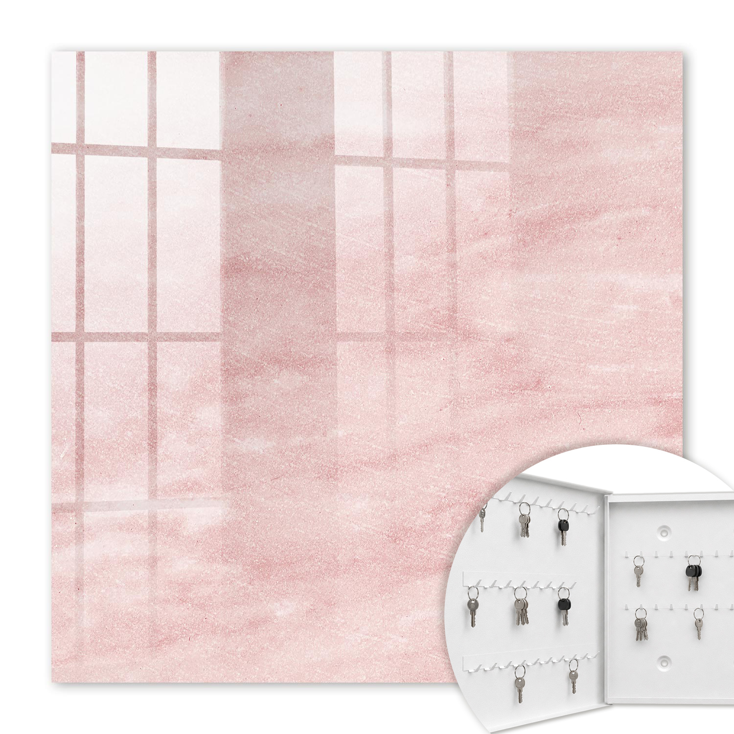 Armoire À Clés - (30 Cm X 30 Cm) - Boîte À Clés Murale - Coffret De Rangement Pour Clés - Couleur Blanche - Ouverture Vers La Gauche - Pour Maison Et Bureau - Tissages Roses
