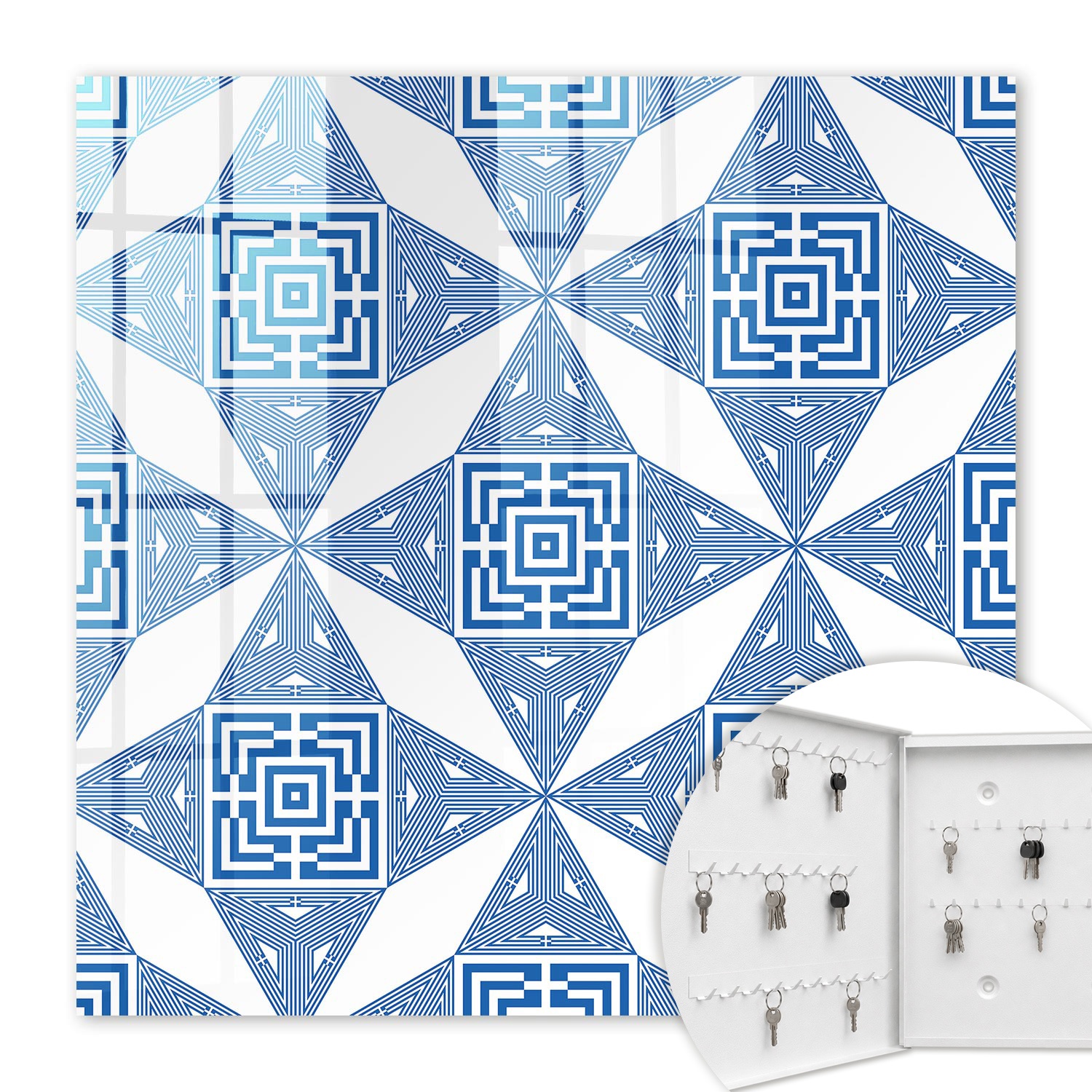 Armoire À Clés - (30 Cm X 30 Cm) - Boîte À Clés Murale - Coffret De Rangement Pour Clés - Couleur Blanche - Ouverture Vers La Gauche - Pour Maison Et Bureau - Motif Géométrique