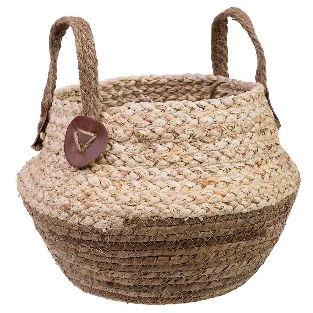 Panier En Fibres De Feuilles De Bananier Et Corde Tressée D28x27,5