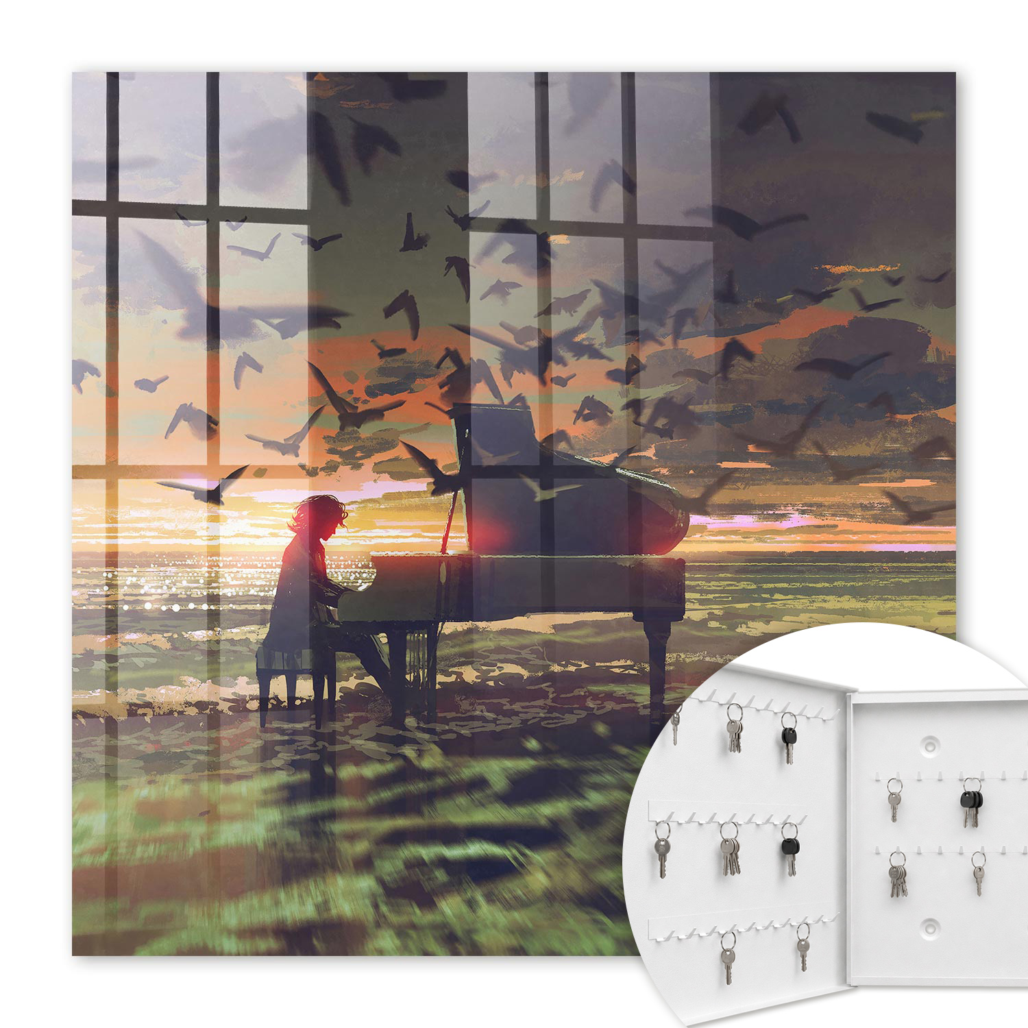 Armoire À Clés - (30 Cm X 30 Cm) - Boîte À Clés Murale - Coffret De Rangement Pour Clés - Couleur Blanche - Ouverture Vers La Gauche - Pour Maison Et Bureau - Harmonie De La Nature