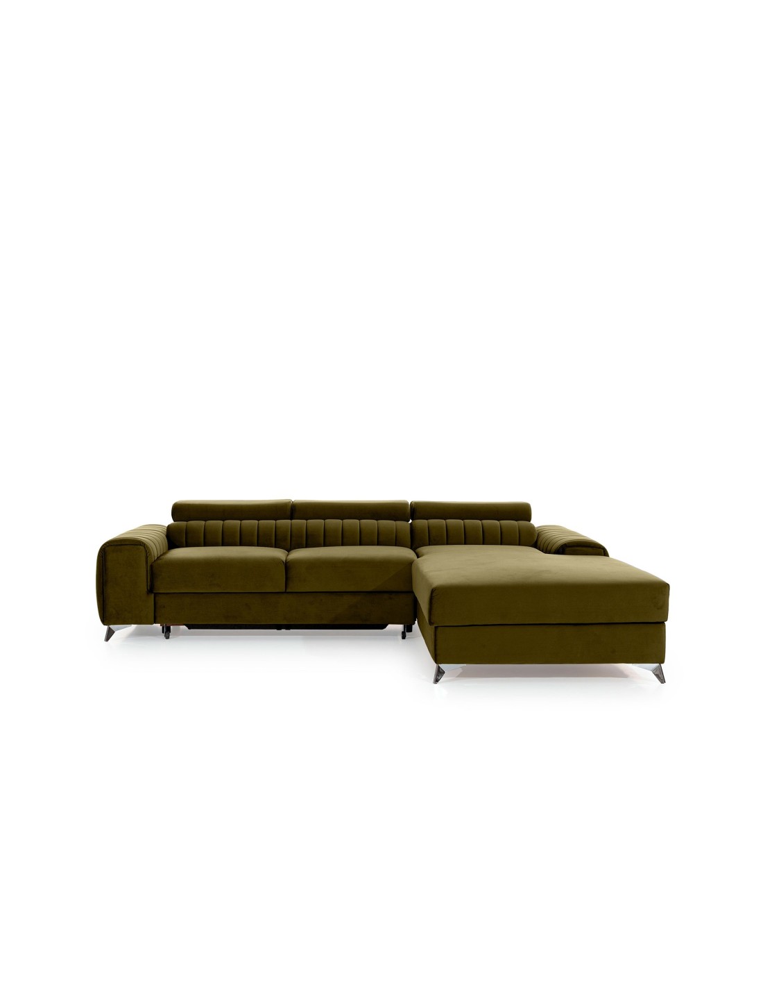 Canapé D'Angle Droit Vert Olive Convertible 3 Places Jayson Confort Modulable
