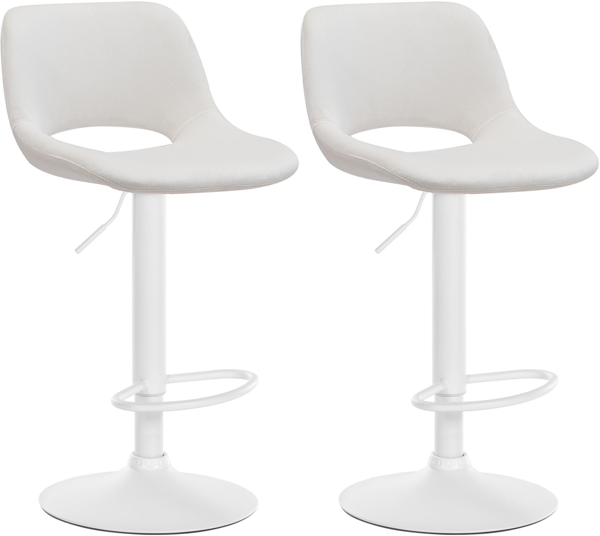 Tabourets De Bar Chaises Haute X2 Avec Repose-pieds En Velours Crème Piètement Métallique Blanc 10_0004086