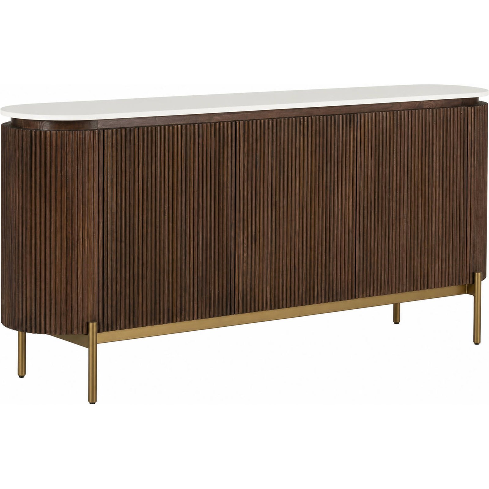 Buffet Cannelé En Bois Et Marbre Reconstitué - Brun, Blanc Et Doré