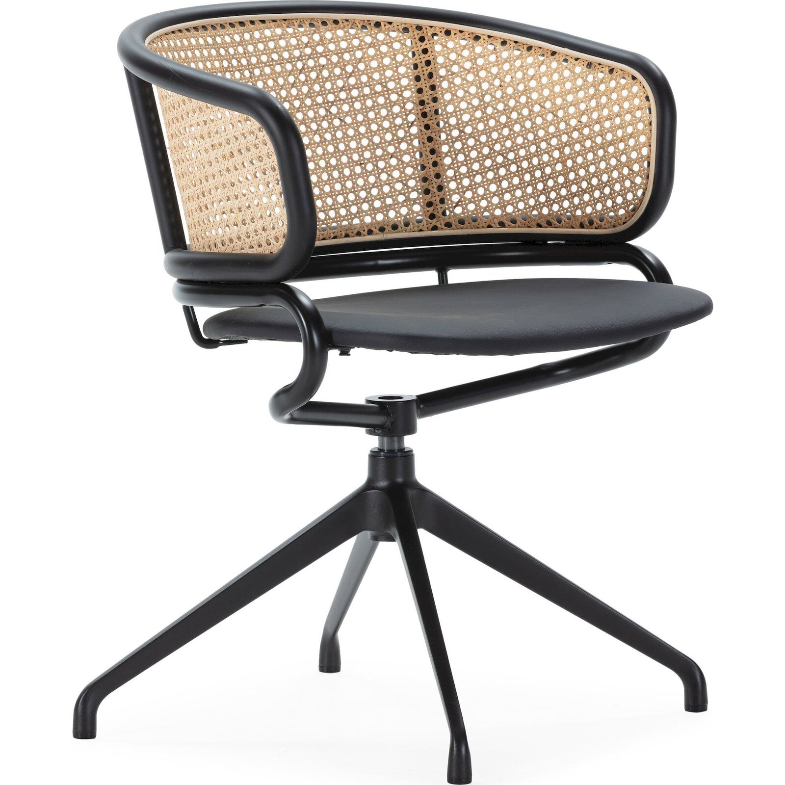 Chaise Design Élégance Métal Et Touche Rotin - Noir Mat Et Rotin Naturel